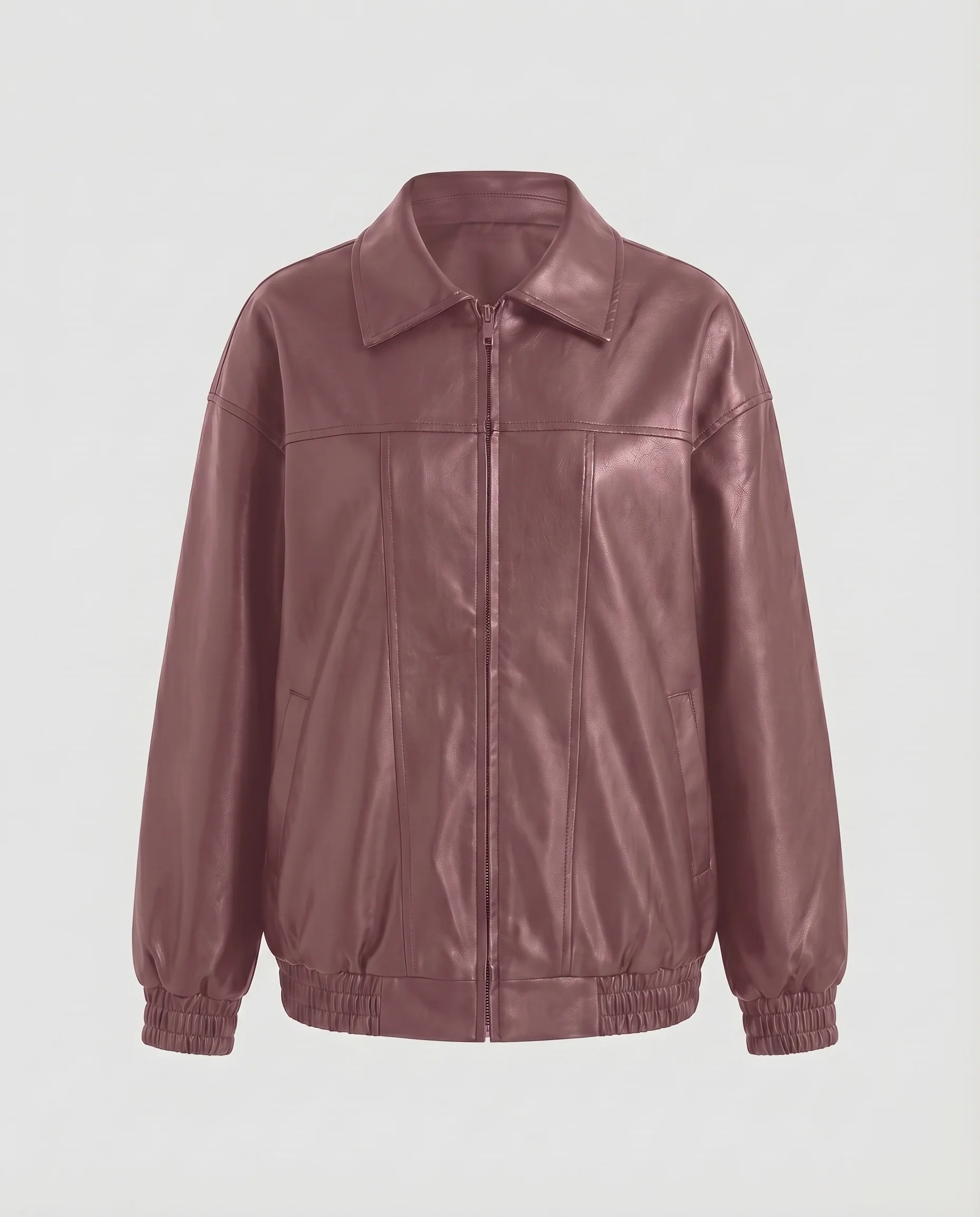 Damen Coachjacke Oversize Lederoptik Rippbündchen - Image 7