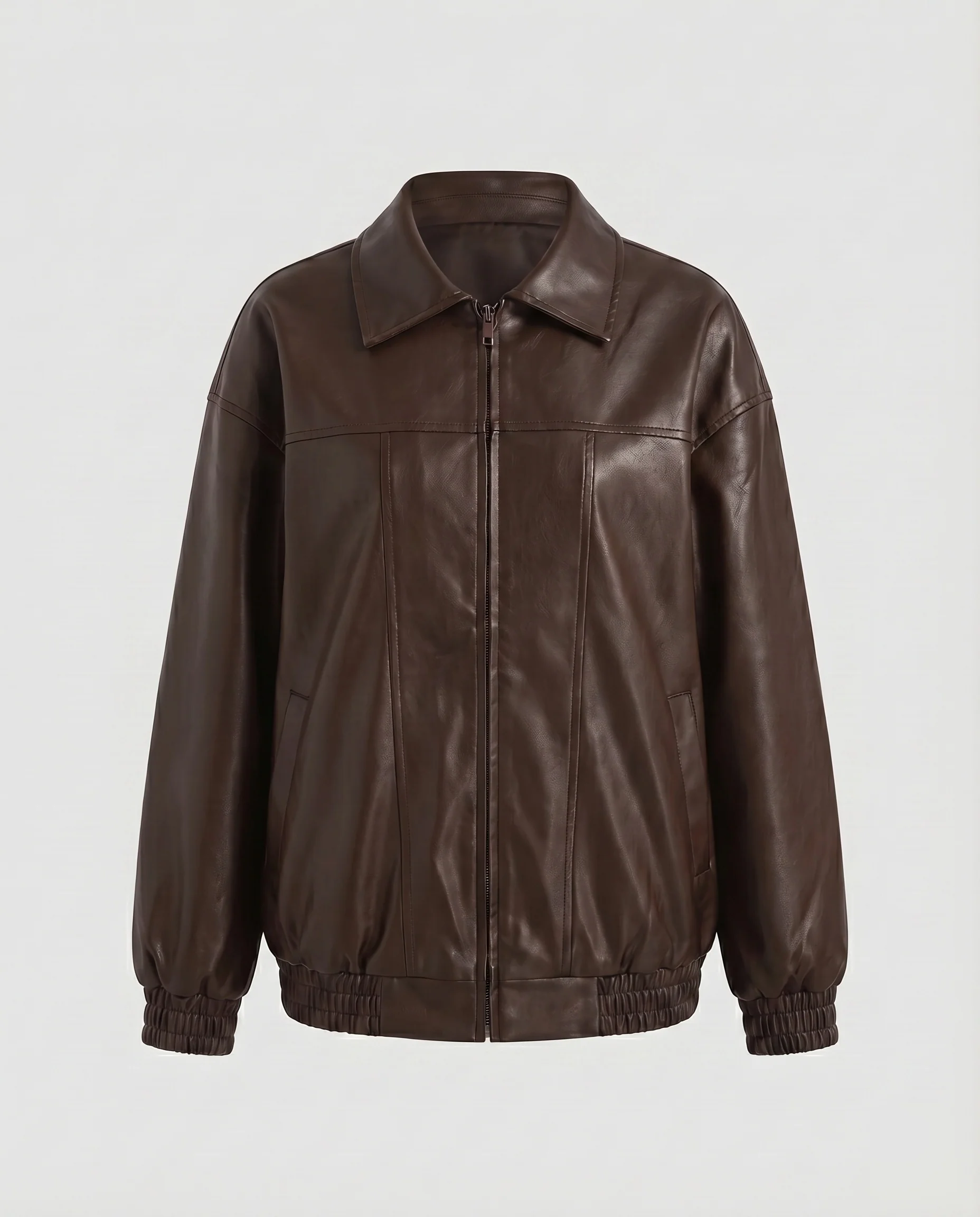 Damen Coachjacke Oversize Lederoptik Rippbündchen - Image 8