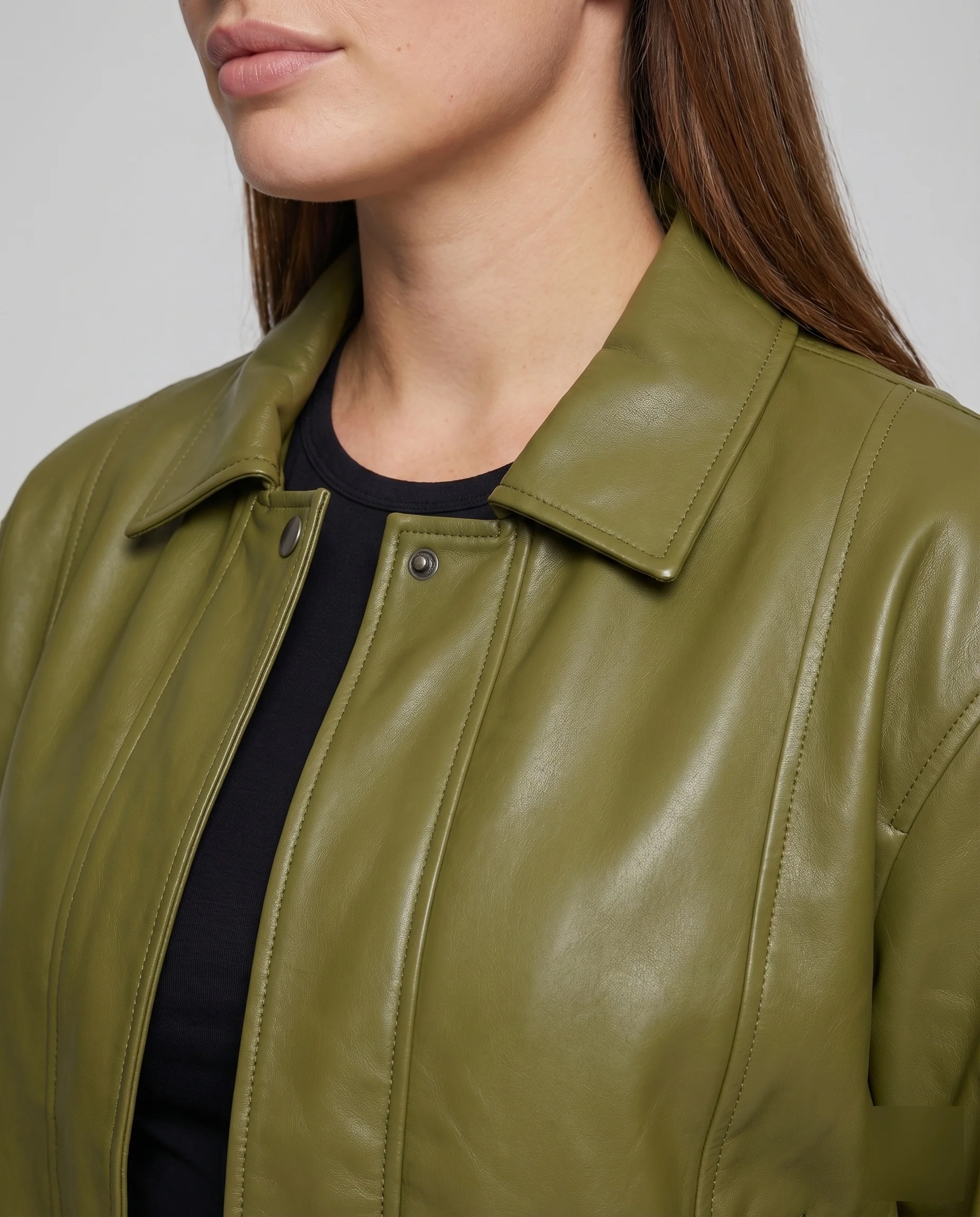 Damen Worker-Blouson Kunstleder Weite Schulter Druckknopfleiste - Image 3