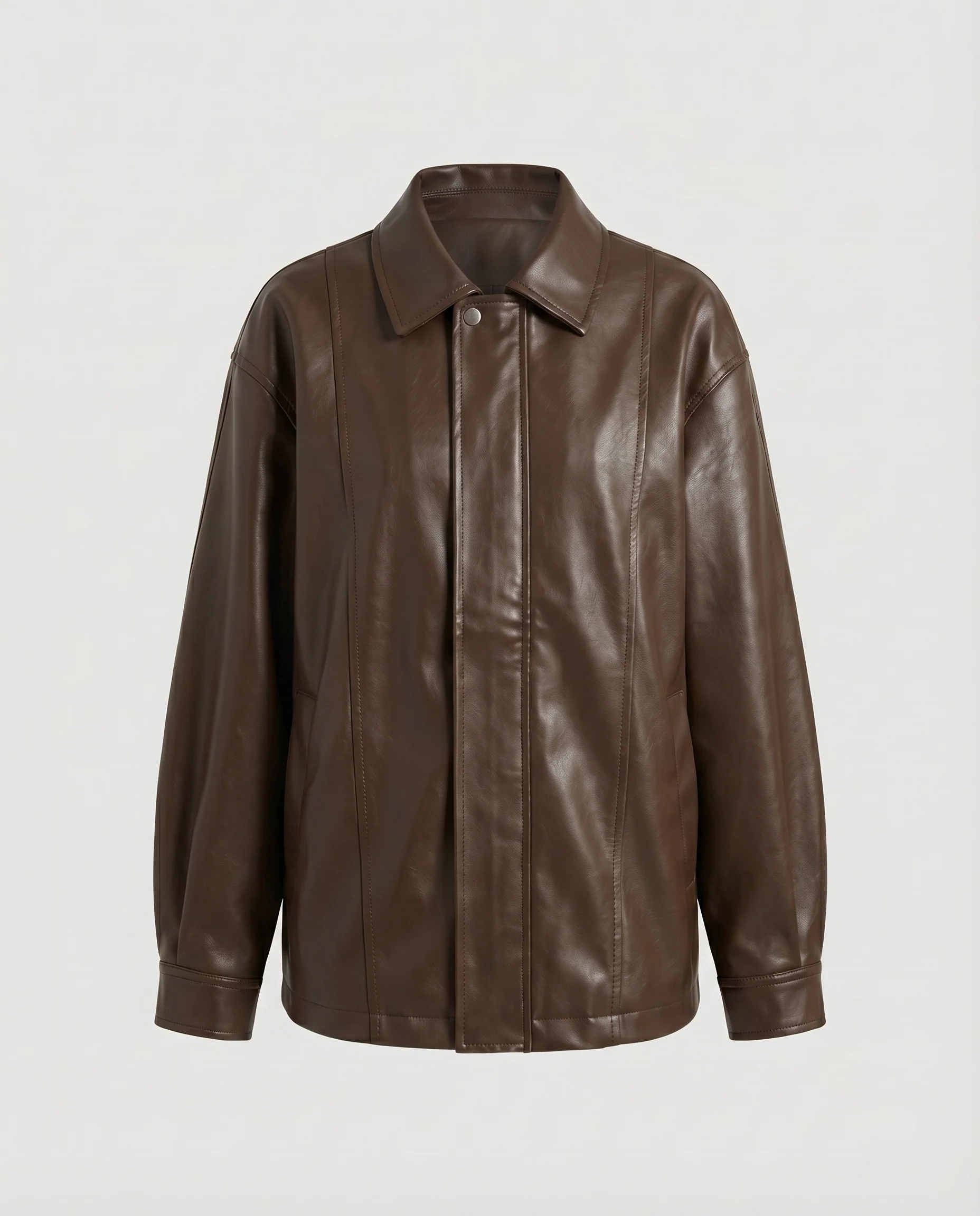 Damen Worker-Blouson Kunstleder Weite Schulter Druckknopfleiste - Image 7