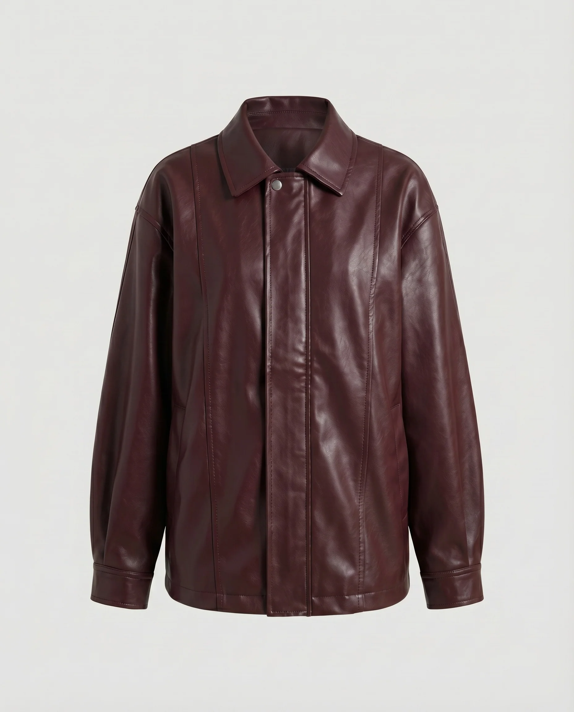 Damen Worker-Blouson Kunstleder Weite Schulter Druckknopfleiste - Image 8