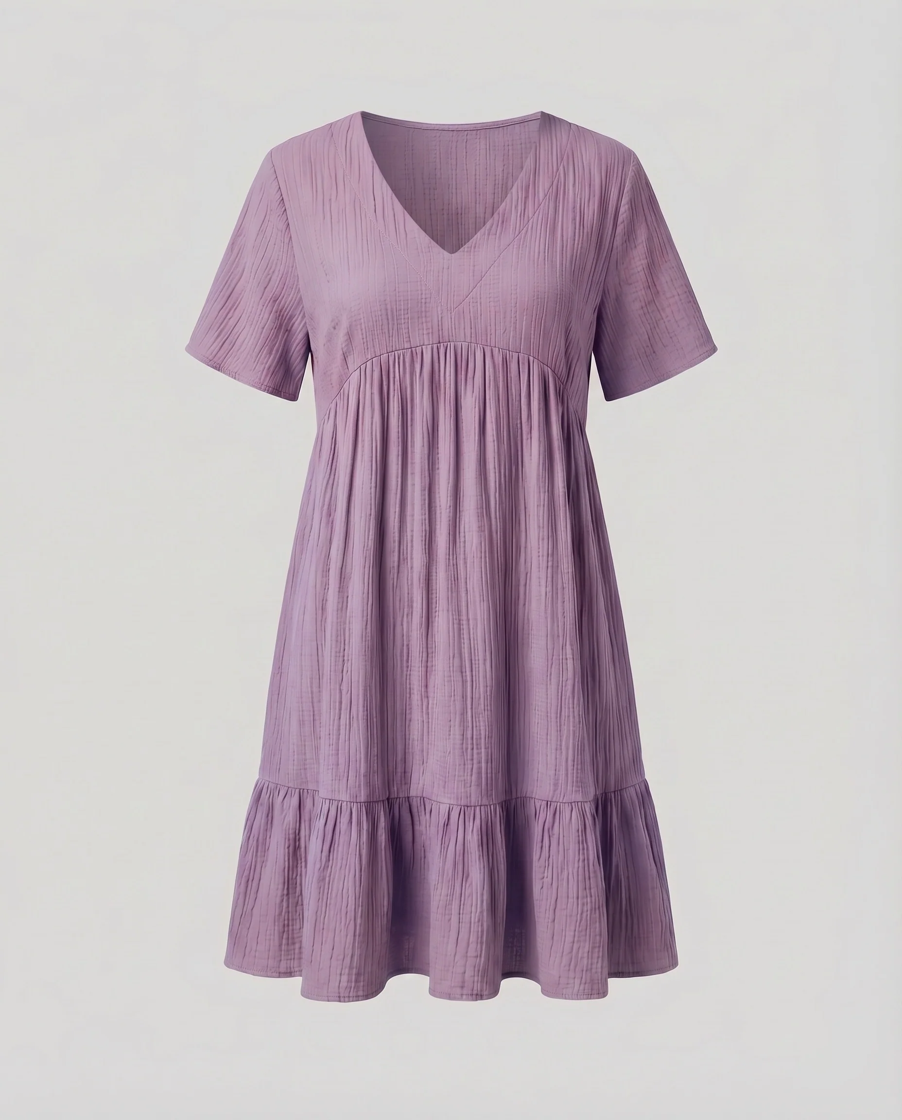 Damen V-Ausschnitt-Kurzkleid Empire-Naht Baumwollgaze Struktur - Image 10
