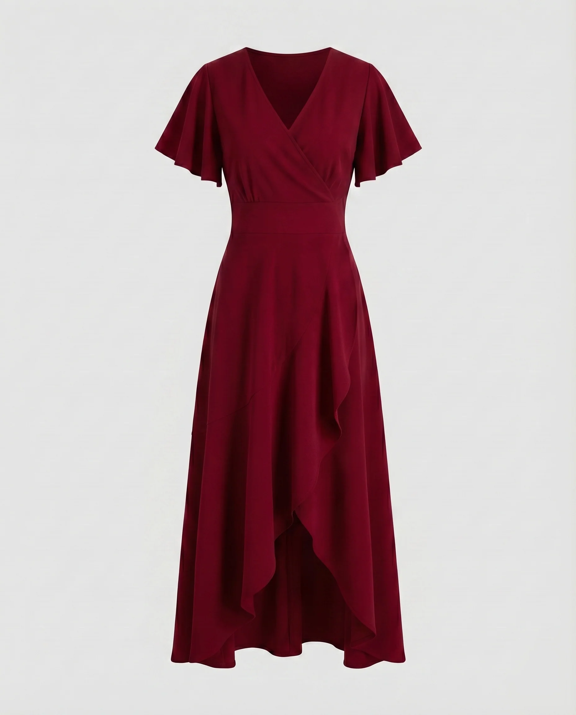 Damen Maxikleid V-Ausschnitt Flatterärmel Volant-Saum - Image 6