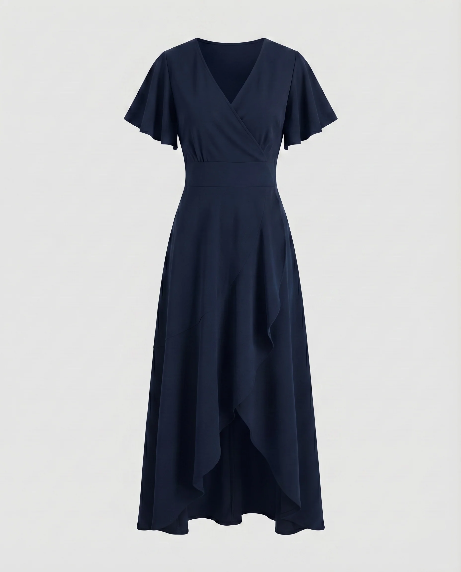 Damen Maxikleid V-Ausschnitt Flatterärmel Volant-Saum - Image 8