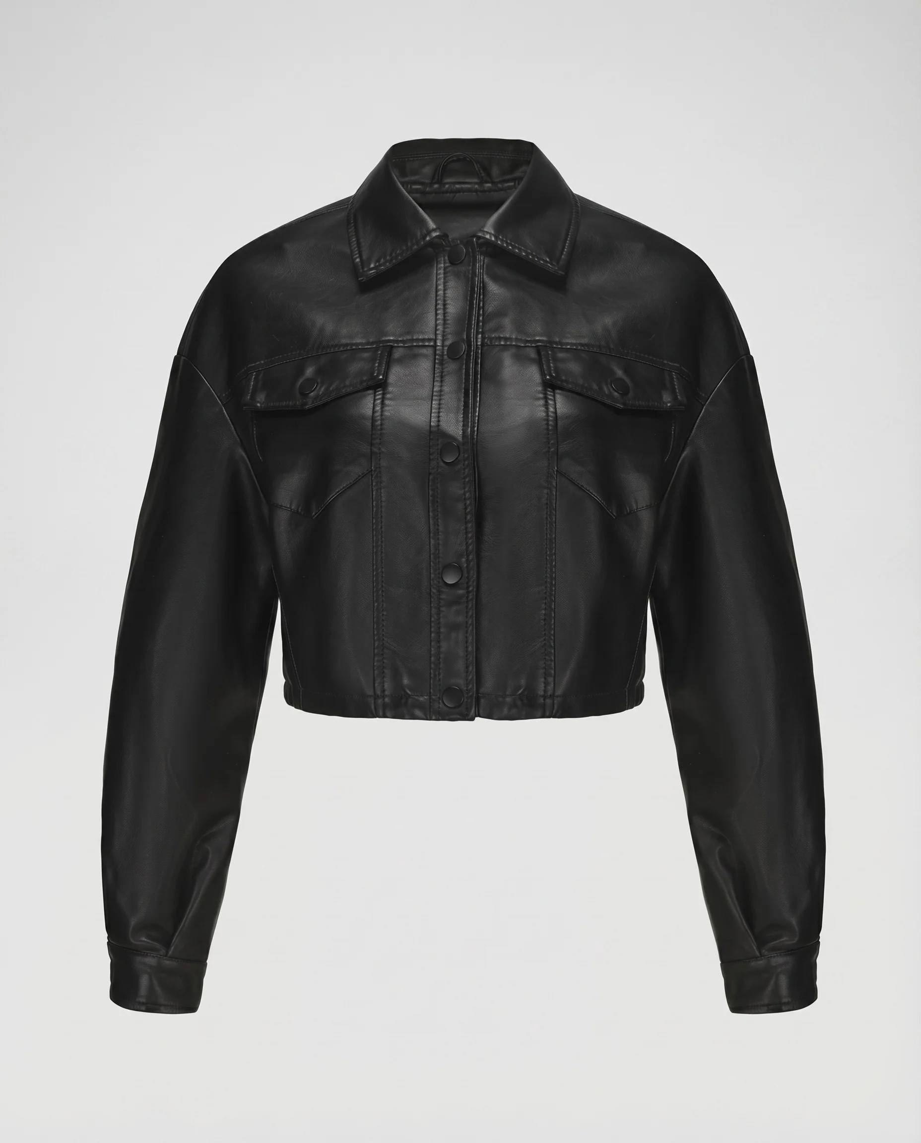 Damen Hemdblouson Vegan-Nappa Druckknopfleiste Pattentaschen - Image 5