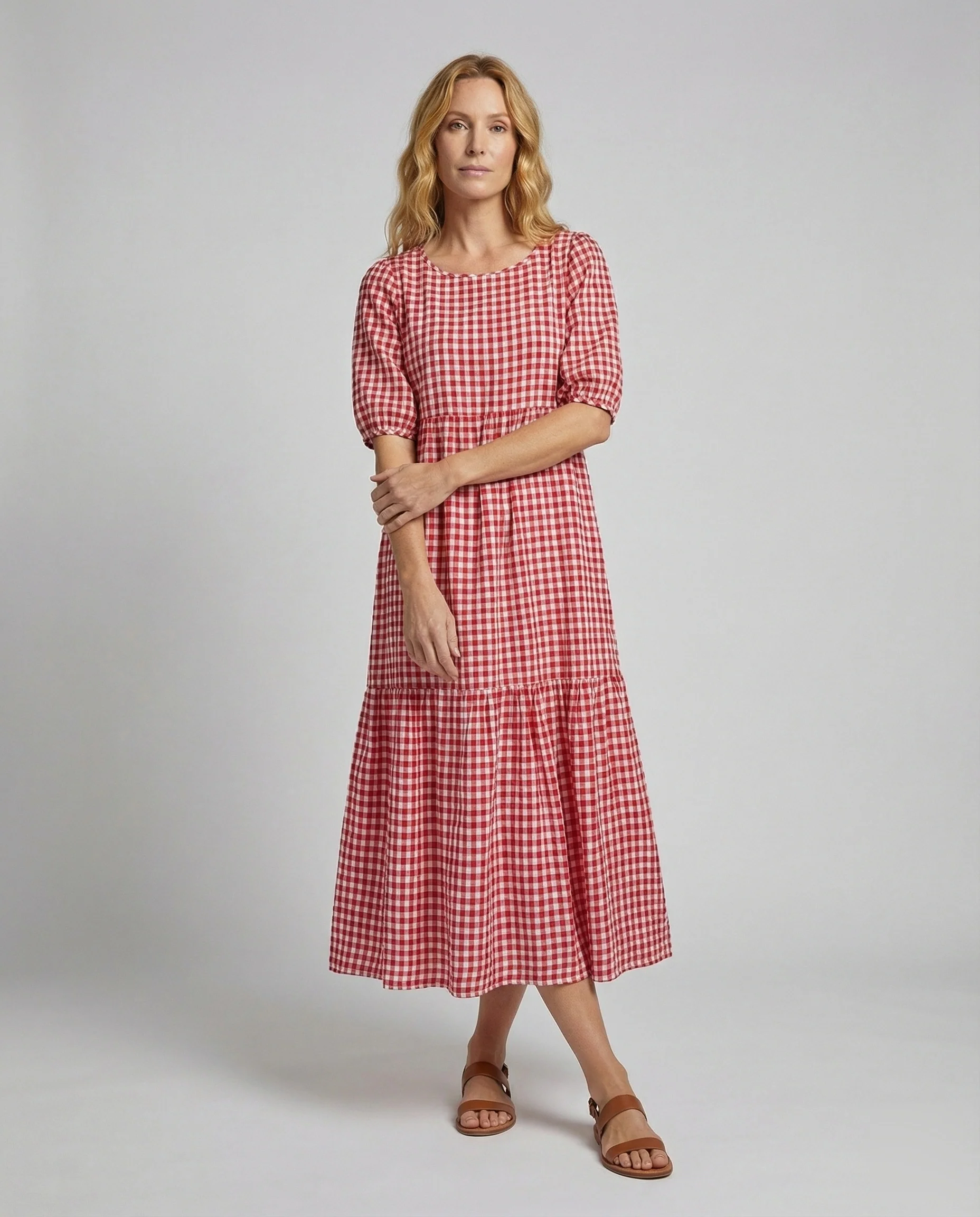 Klassische Stufenvolant Baumwolle Stufenmidikleid