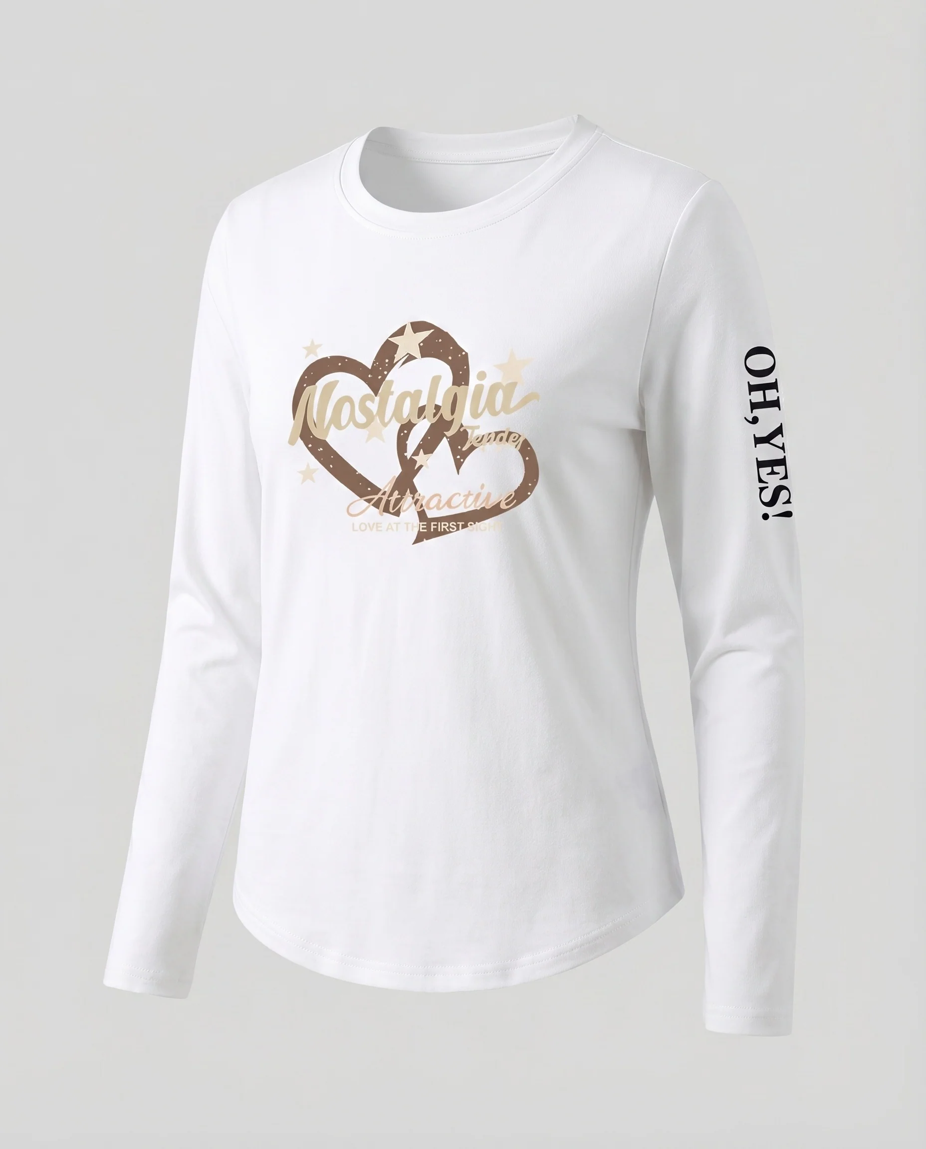 Damen Langarmshirt Herz-Print Statement-Ärmel Rundhals - Image 5