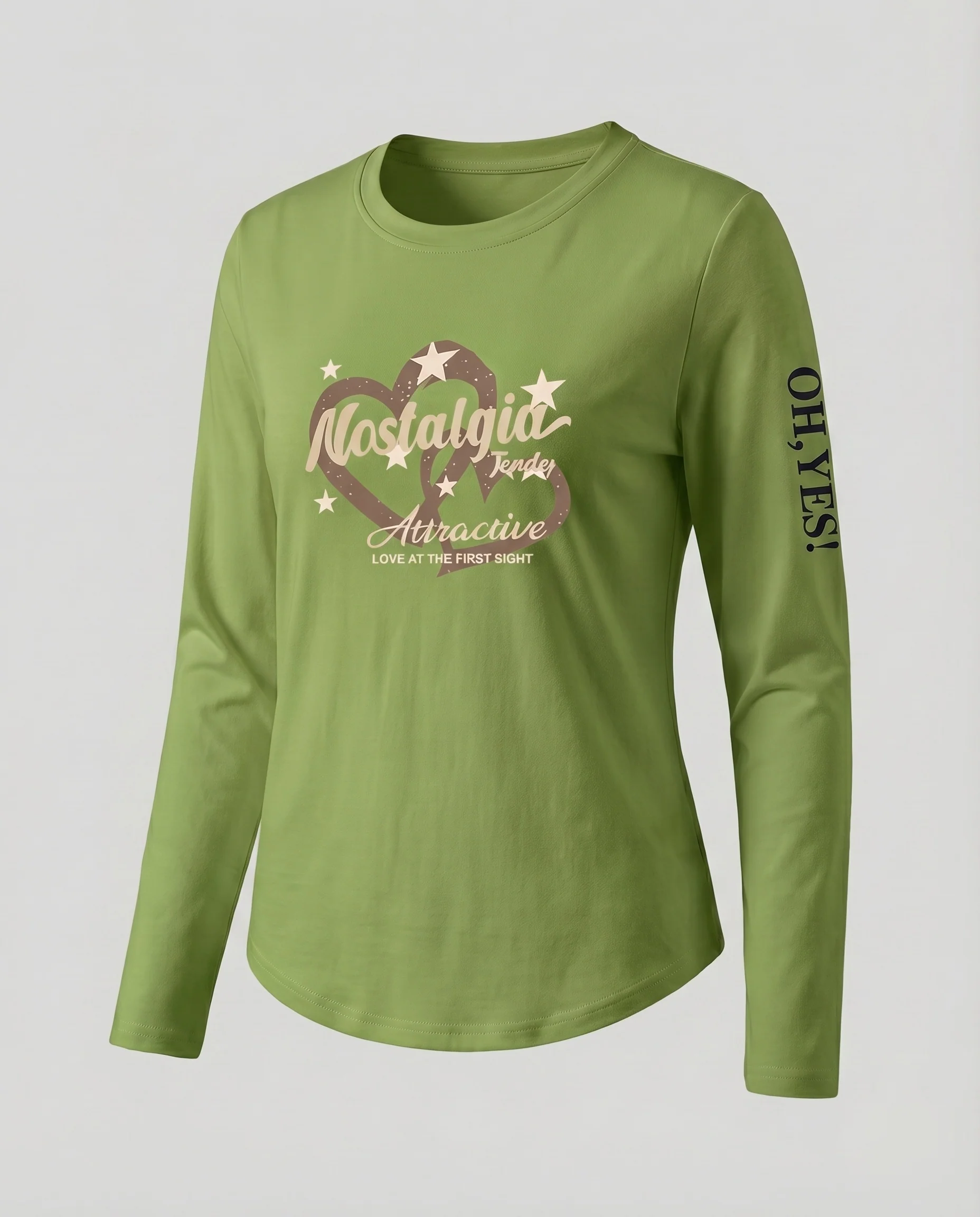 Damen Langarmshirt Herz-Print Statement-Ärmel Rundhals - Image 7