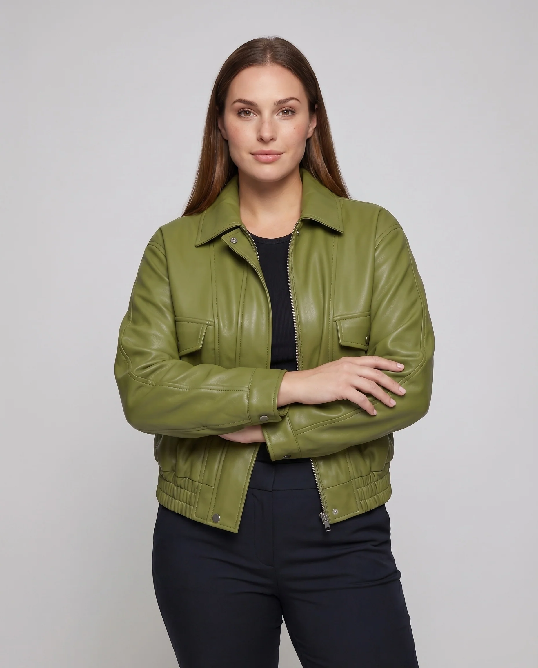 Damen Satin-Mix-Blouson Hemdkragen Druckknopfleiste Weit - Image 2