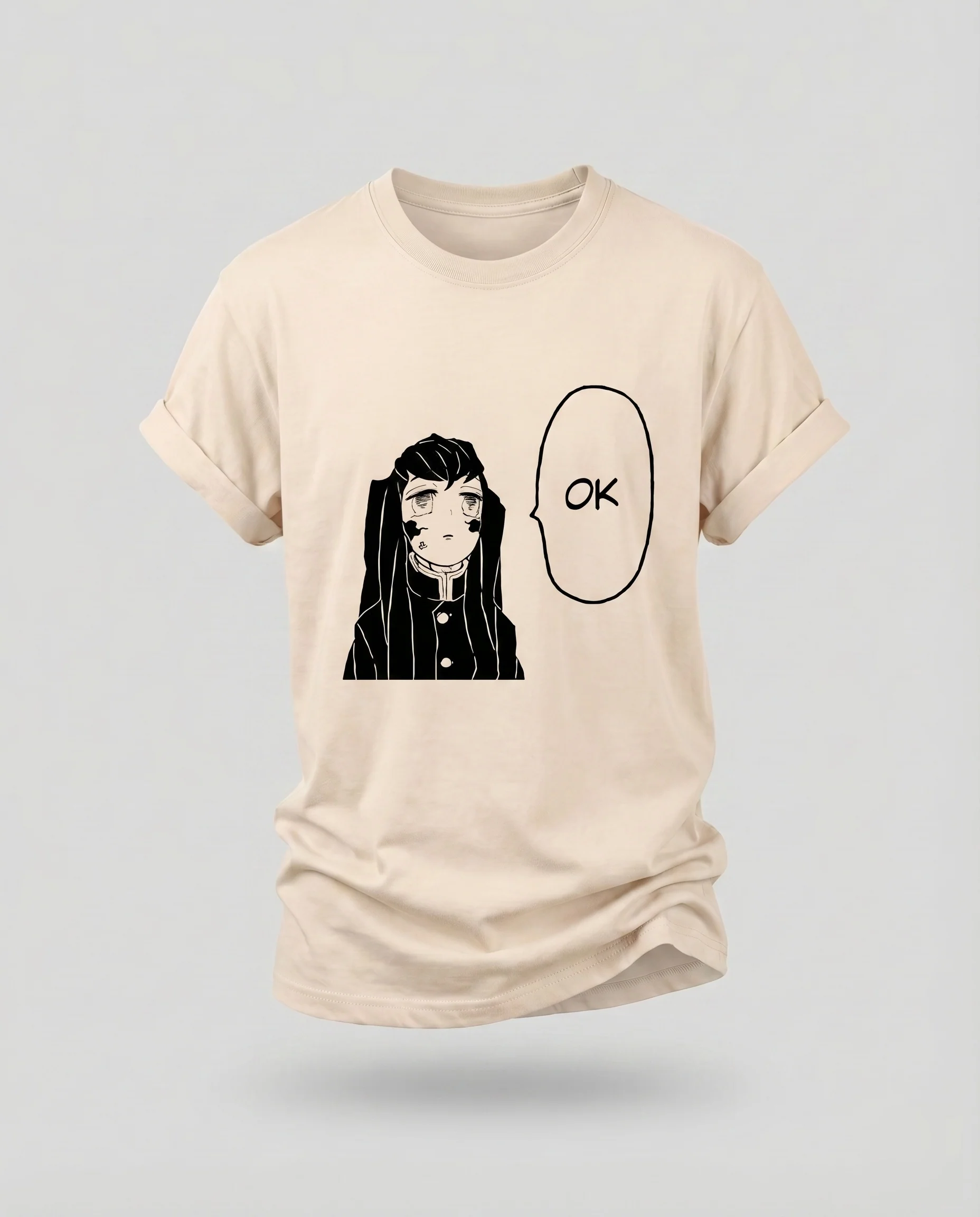 Damen Manga-Print T-Shirt Boxy-Schnitt Krempelärmel Rundhals - Image 6