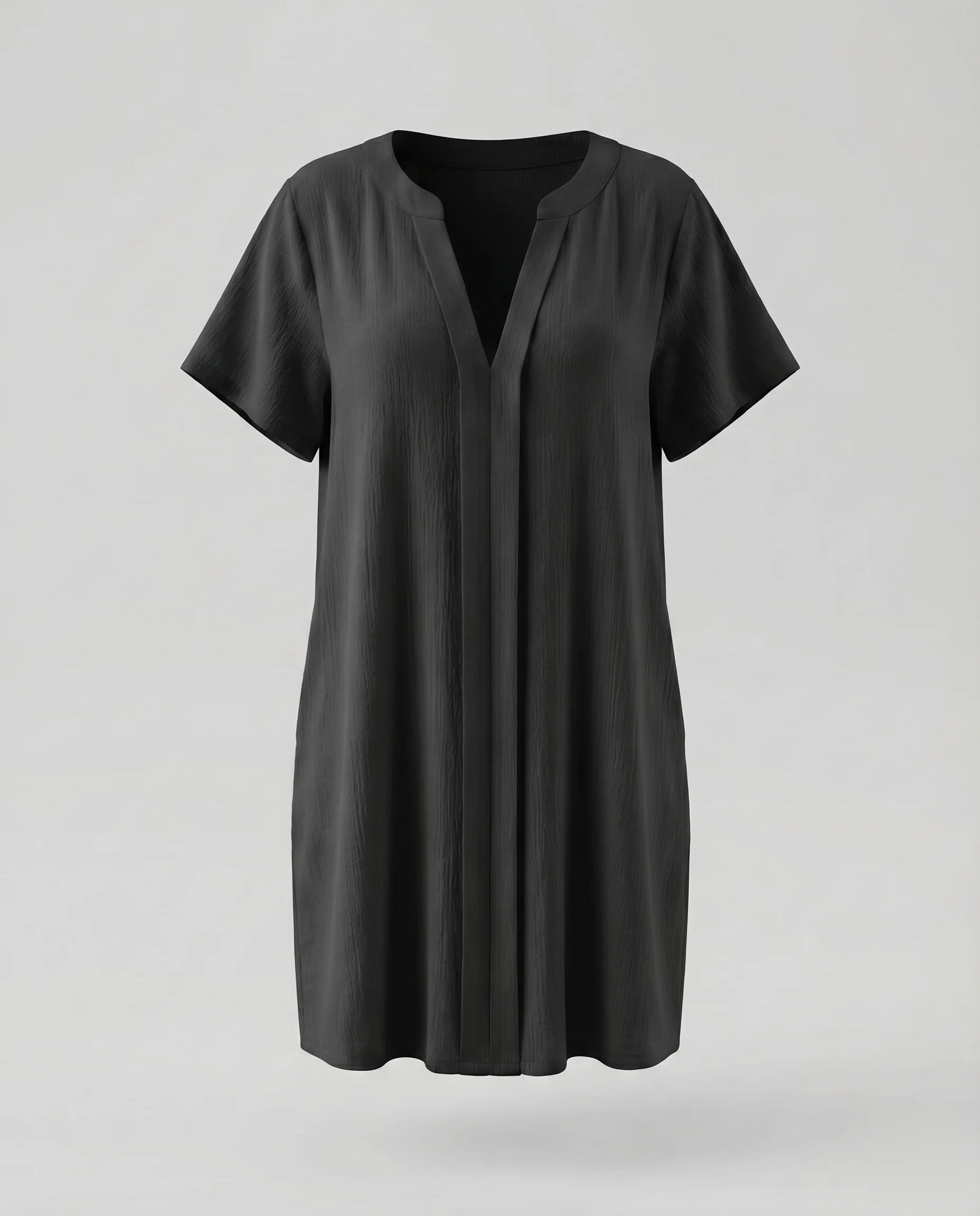 Damen Tunika-Minikleid Hemdstil Beinschlitz Lange Ärmel V-Ausschnitt - Image 9