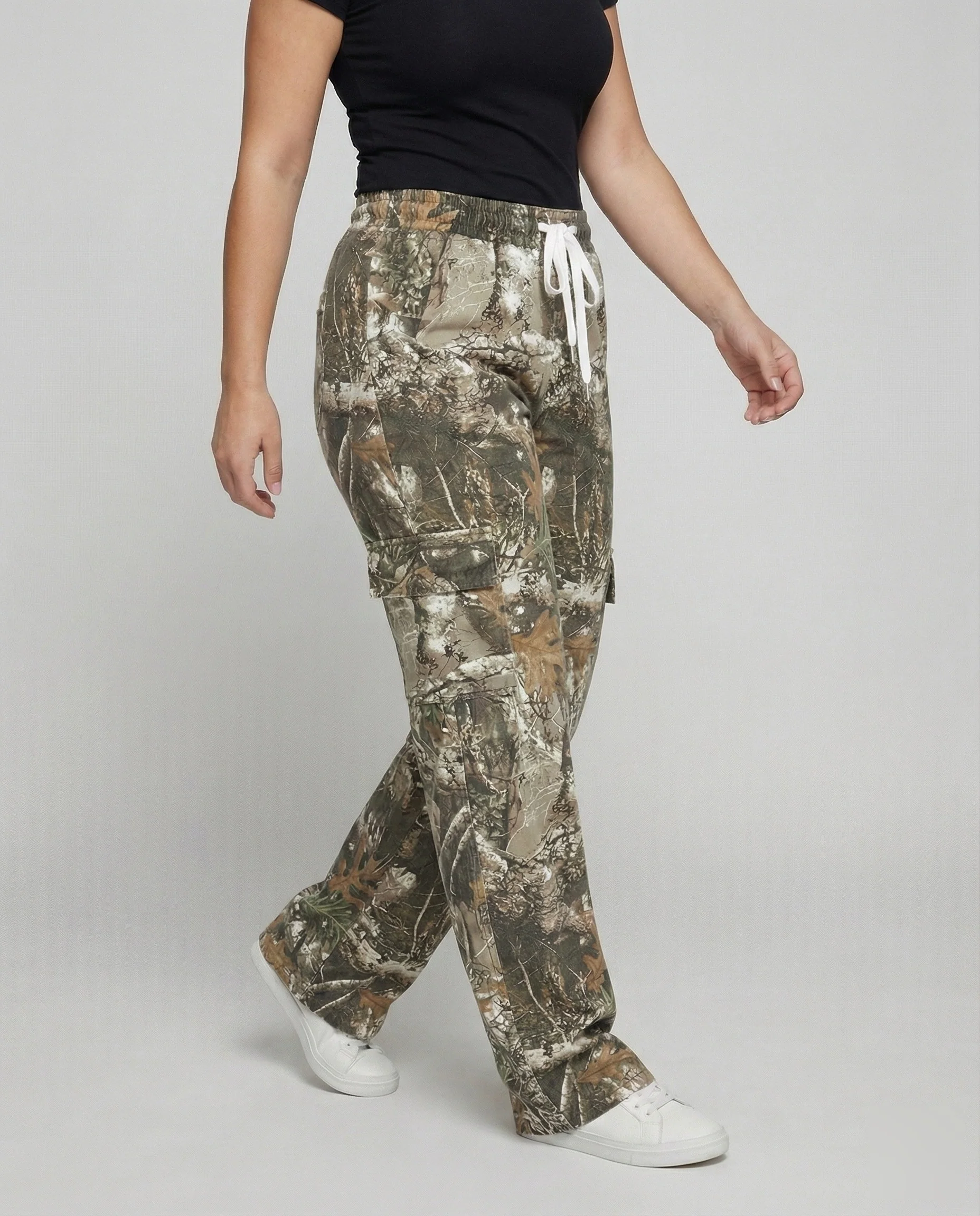 Damen Militärische Camouflage-Muster Mischgewebe Cargo-Palazzo-Hose - Image 2