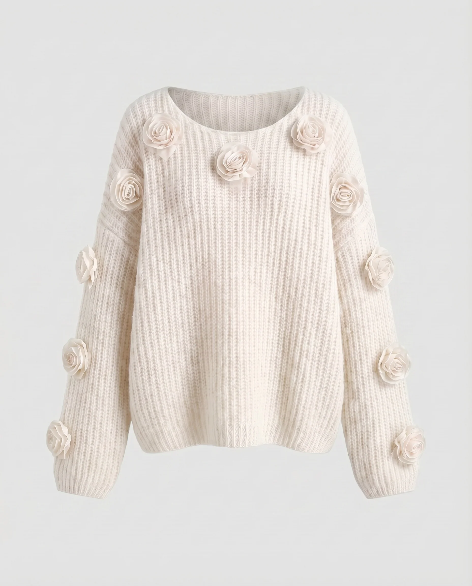 Damen Mohair-Pullover Rosen-Applikationen Inklusive Strickmütze - Image 6