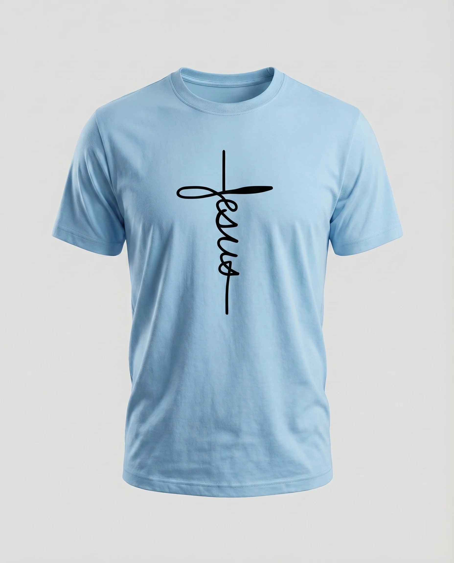 Damen Baumwollshirt Jesus-Kreuzaufdruck Rundhals Weit - Image 12