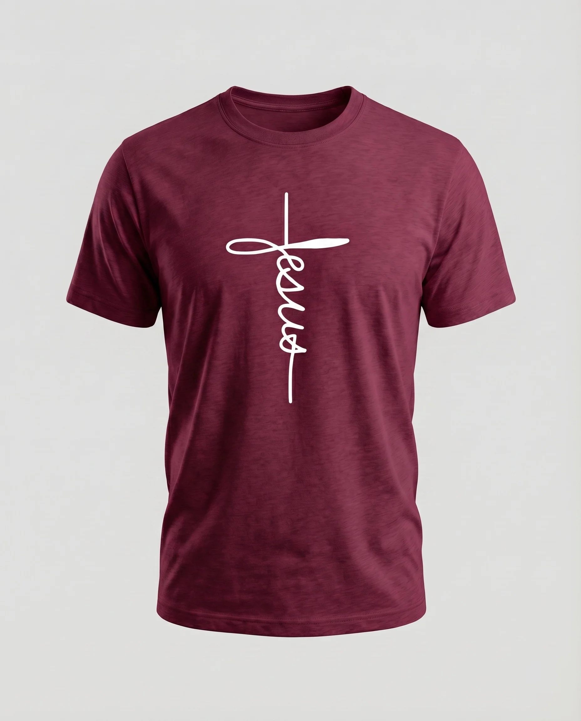 Damen Baumwollshirt Jesus-Kreuzaufdruck Rundhals Weit - Image 8