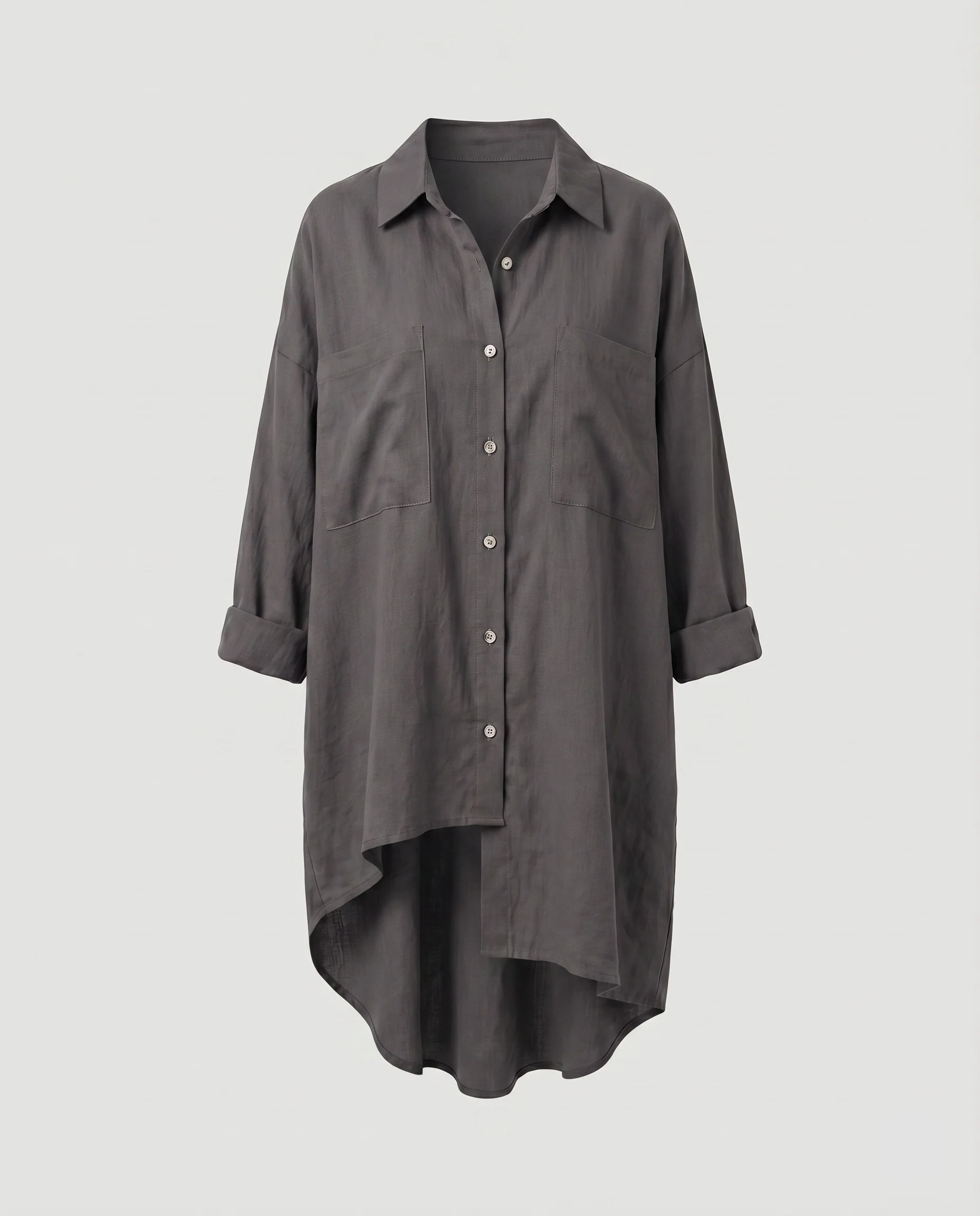 Damen Rustikale Hemdkragen Leinenoptik Hemdkleid - Image 6