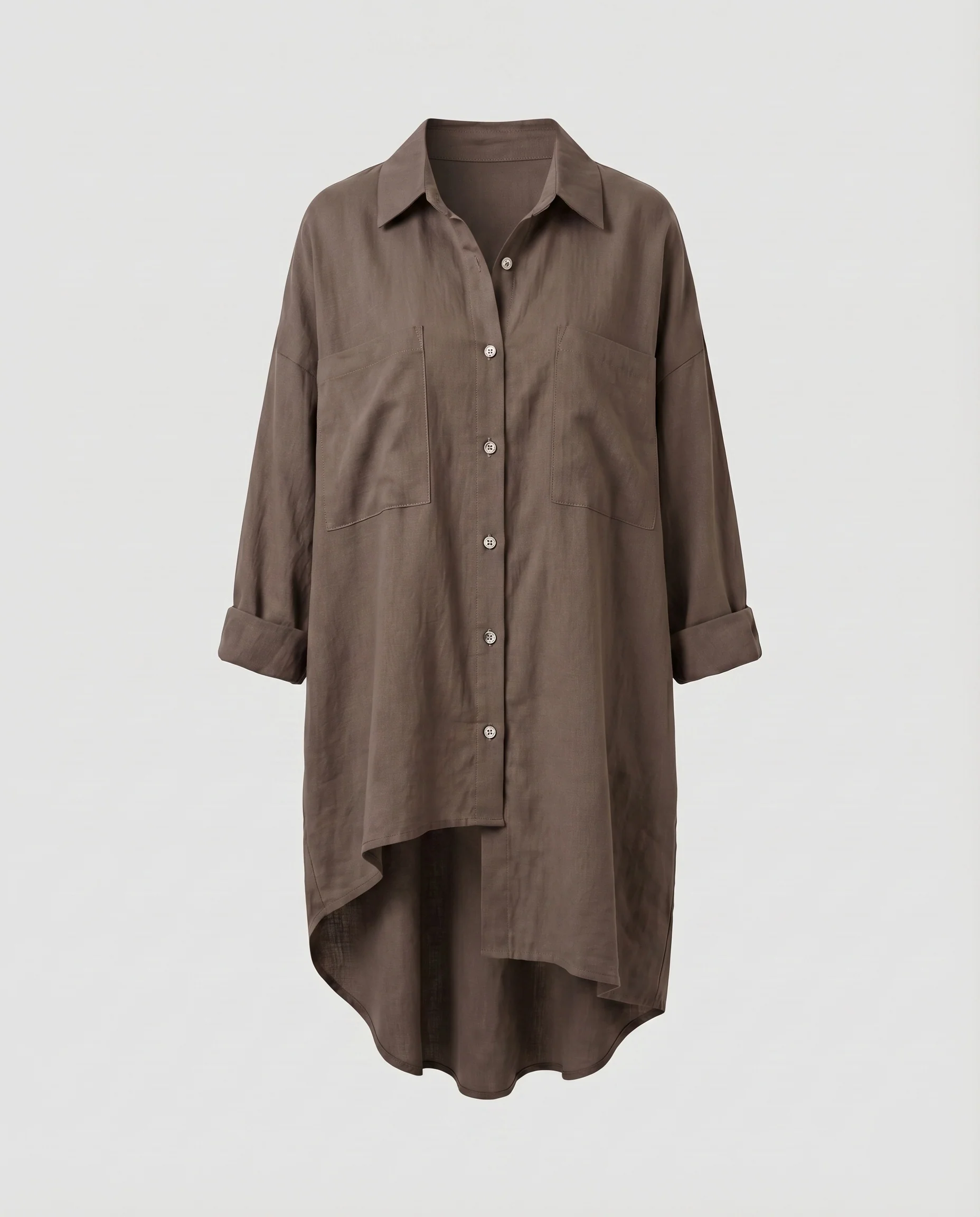 Damen Rustikale Hemdkragen Leinenoptik Hemdkleid - Image 7