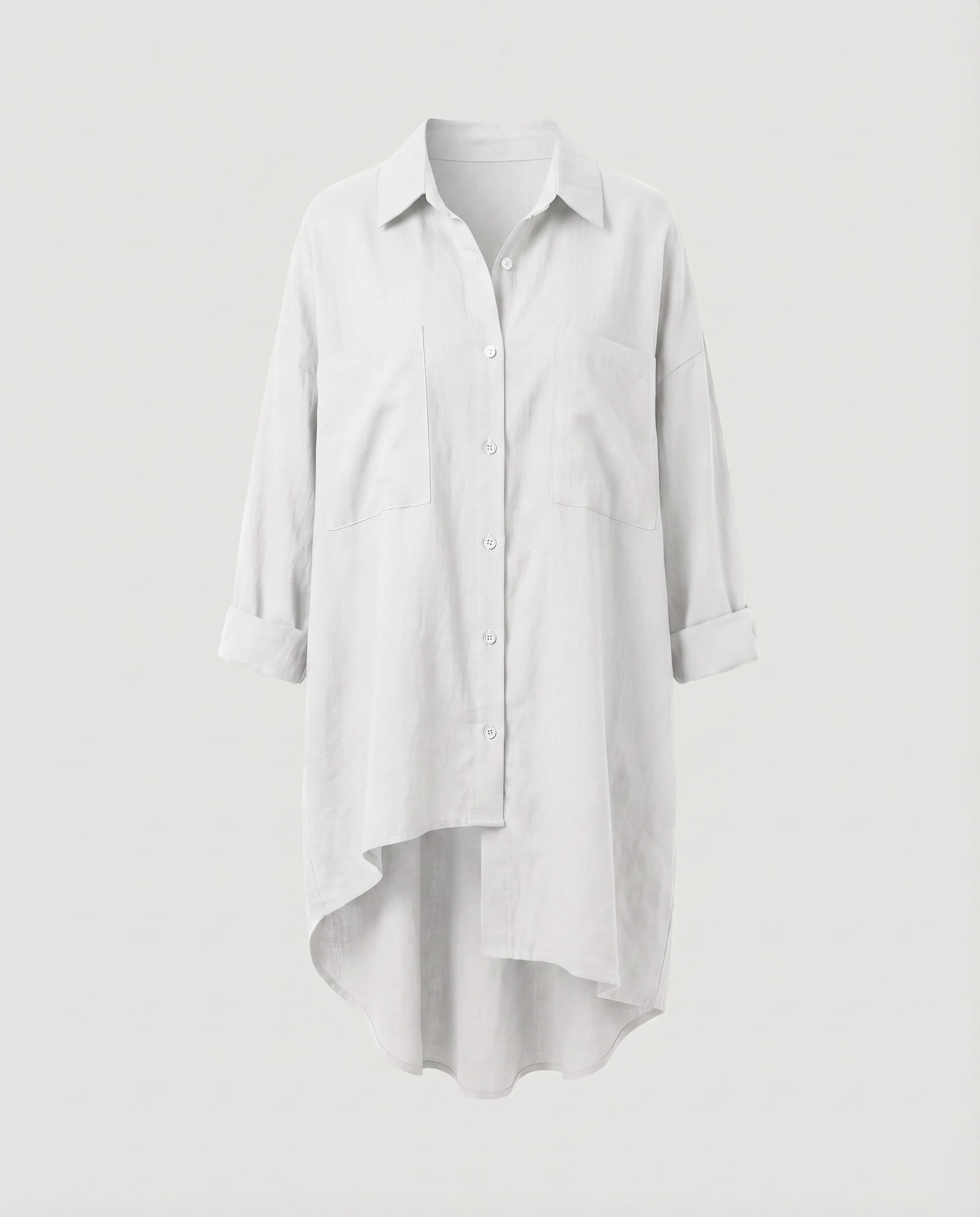 Damen Rustikale Hemdkragen Leinenoptik Hemdkleid - Image 9