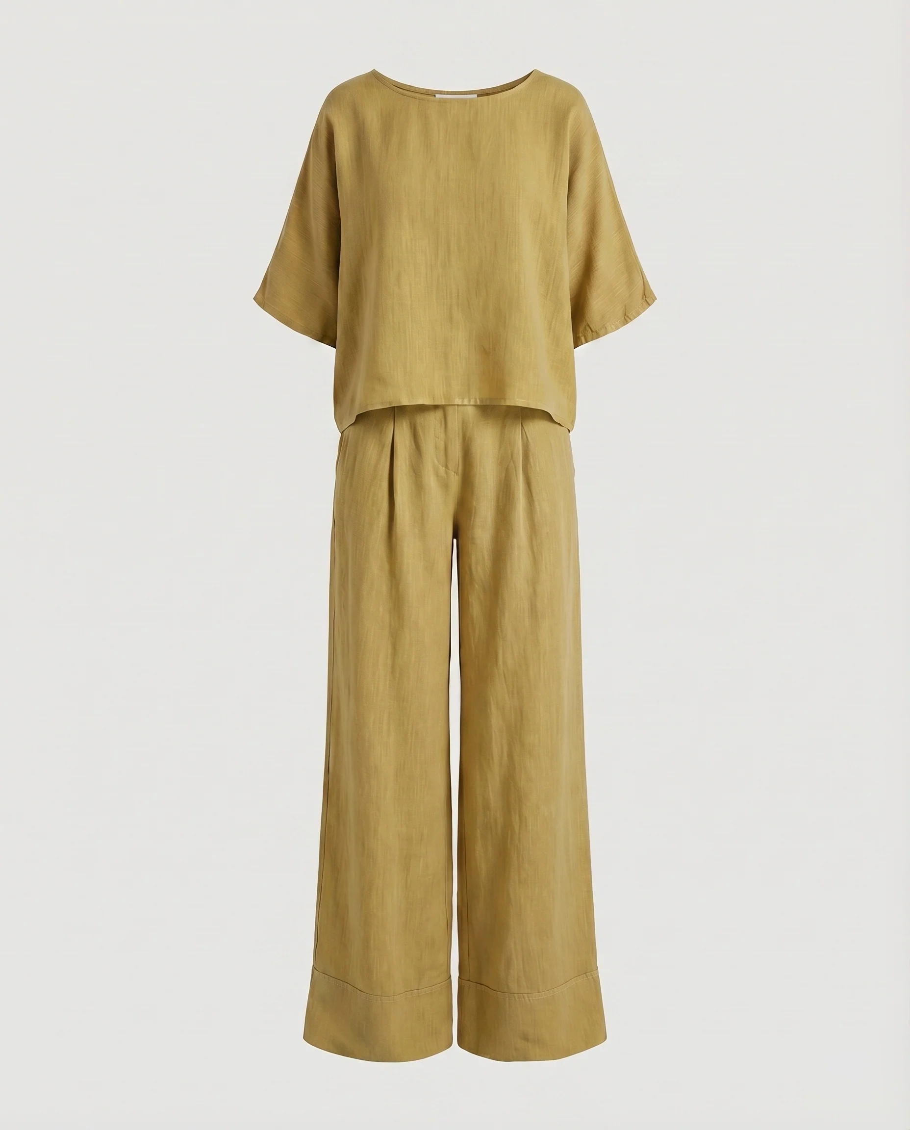 Damen Leinen-Set Kurzoberteil Palazzohose Eingrifftaschen - Image 4