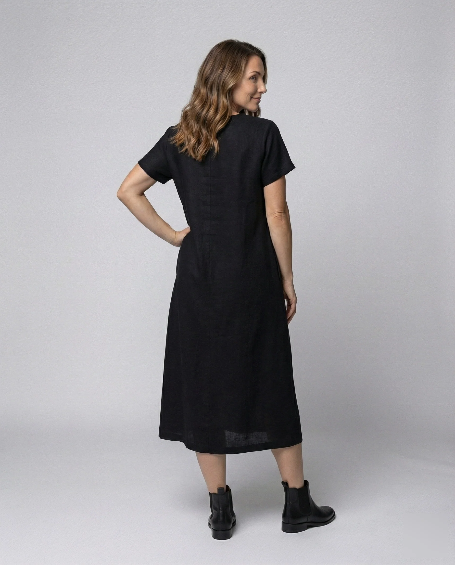 Damen Leinenmix-Midikleid Schiffsausschnitt - Image 4