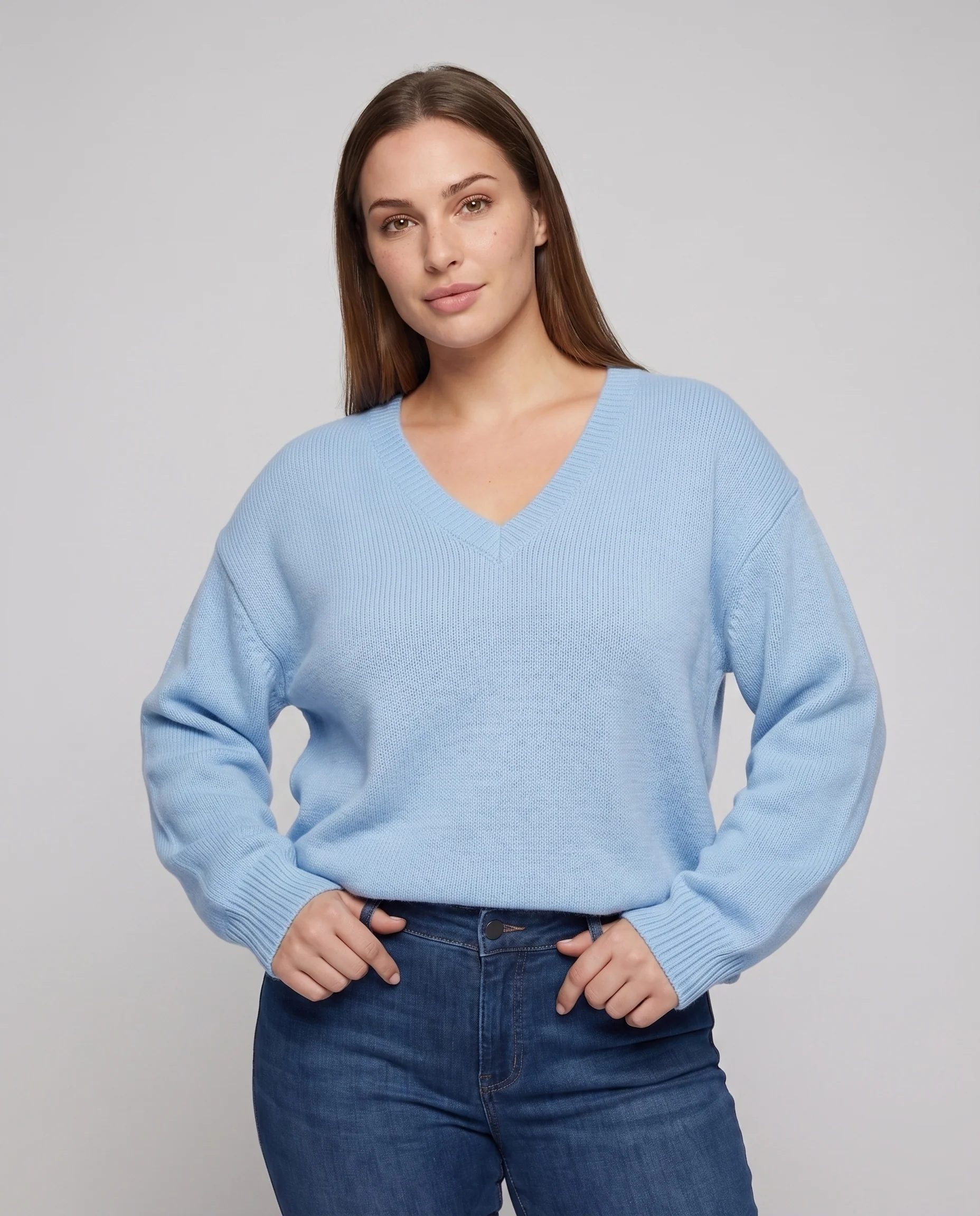 Damen Strickpullover V-Ausschnitt Rippsaum Weit - Image 2