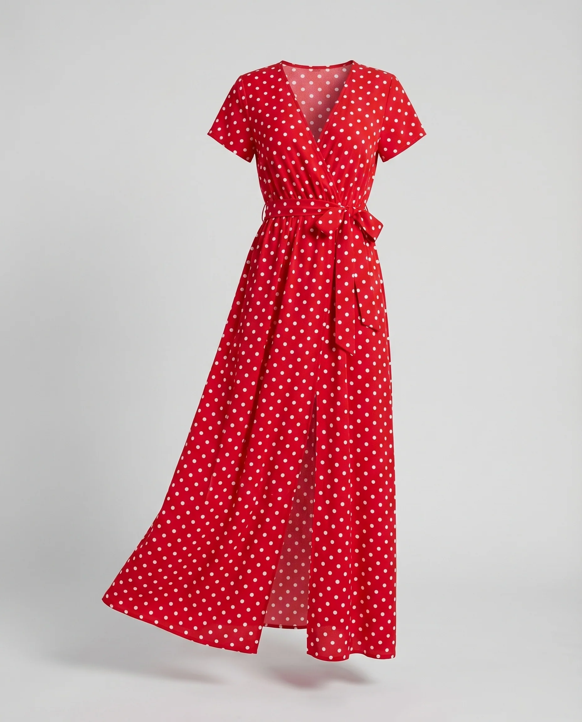 Damen Wickel-Maxikleid V-Ausschnitt Beinschlitz Elastik-Taille - Image 5