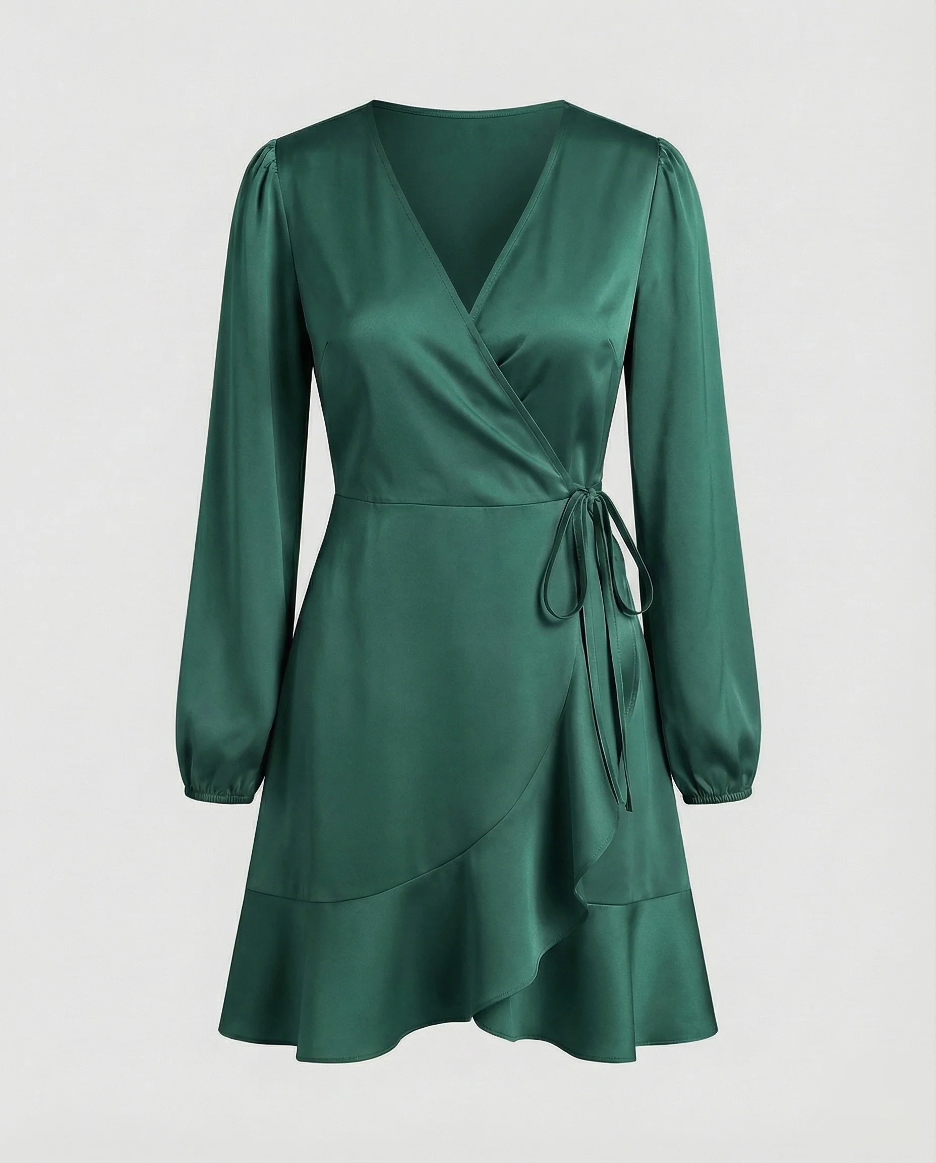 Damen Glänzende Bindegürtel Wickel-Minikleid - Image 6
