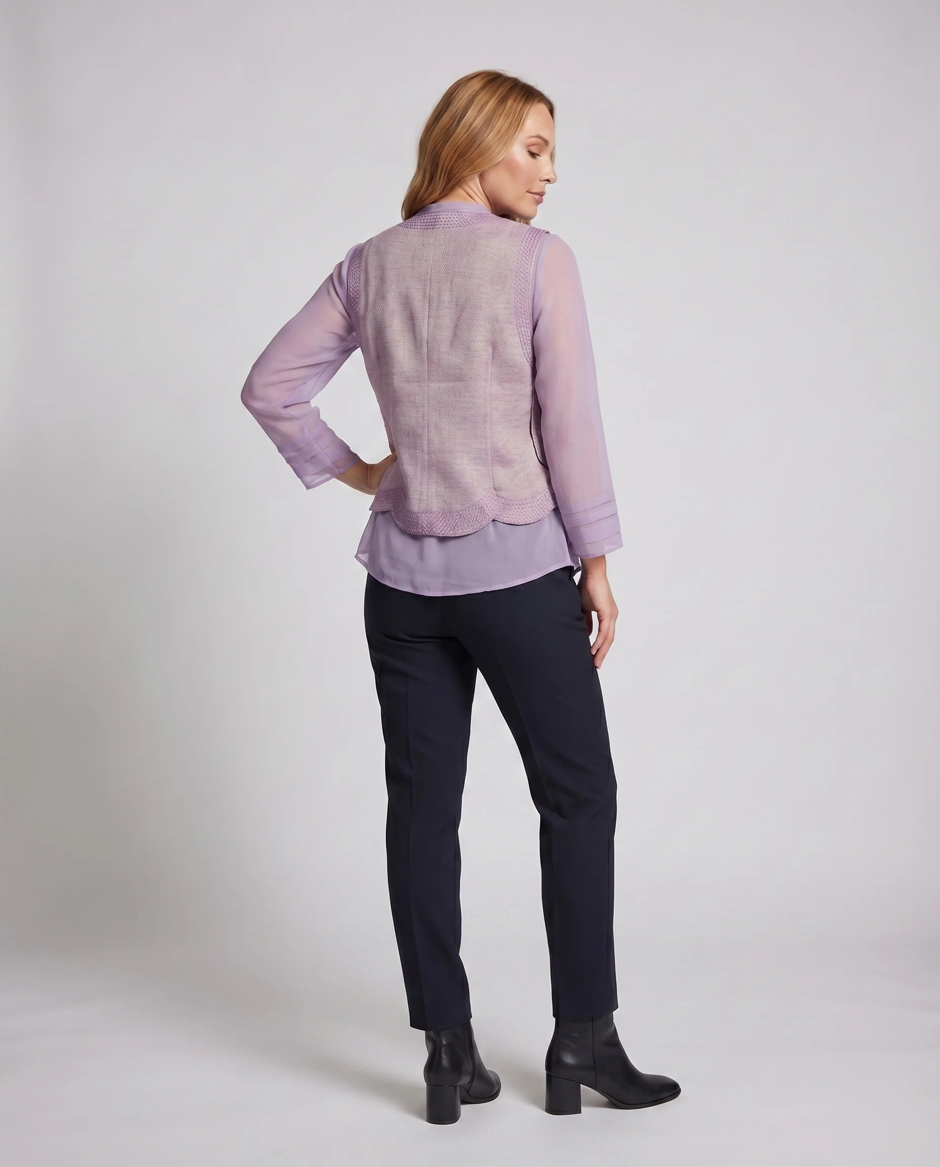 Damen Chiffonbluse Leinenoptik-Weste Mehrlagiger Saum - Image 4
