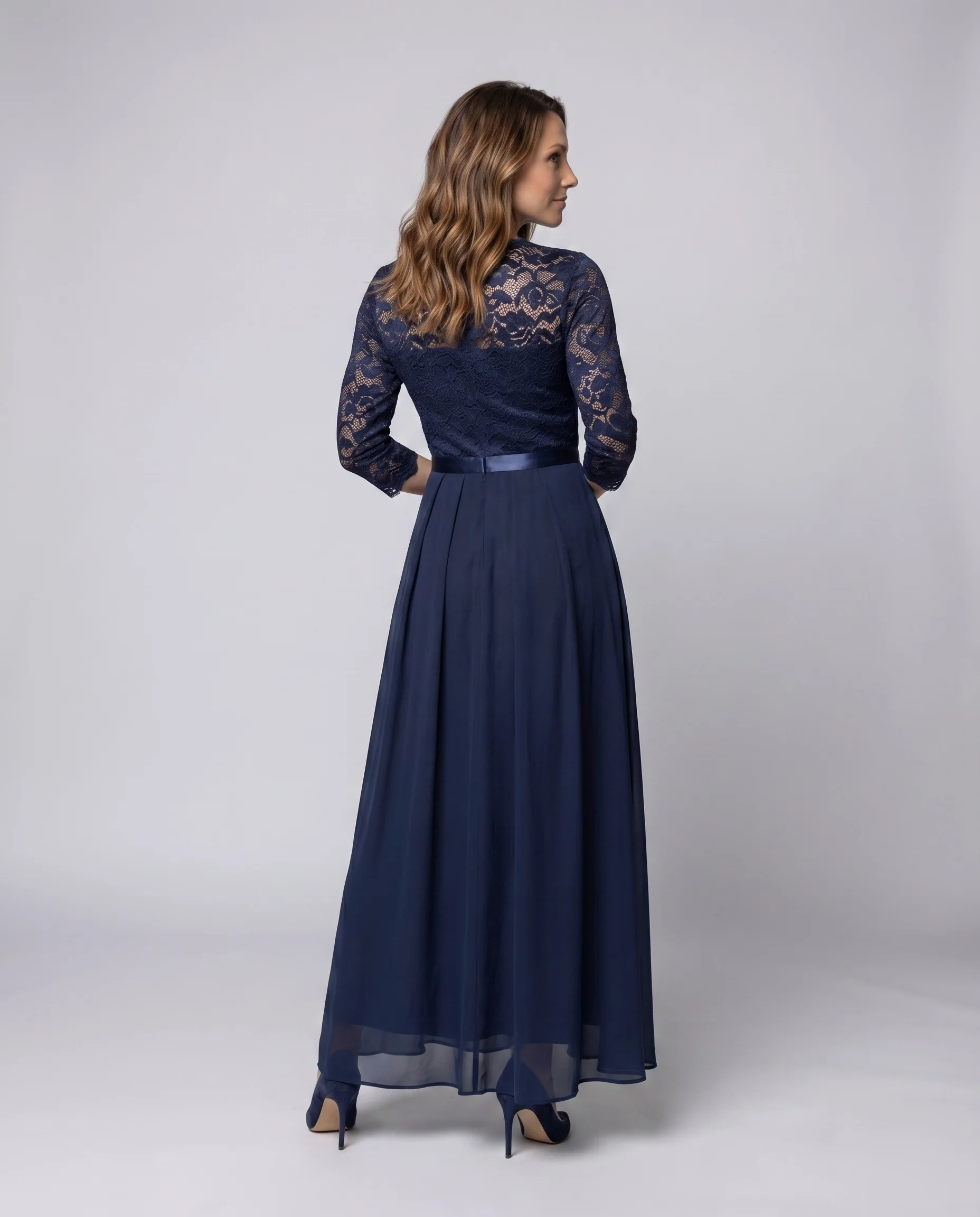 Damen Maxikleid Spitze Chiffon Faltenrock - Image 4