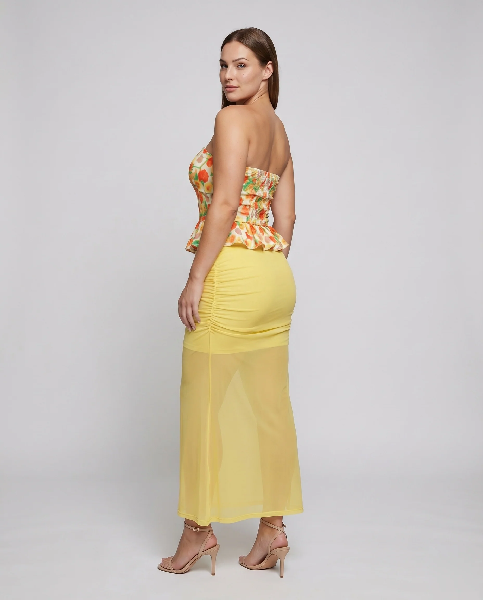Damen Bandeau-Set Peplum-Top Chiffonrock Zweiteilig