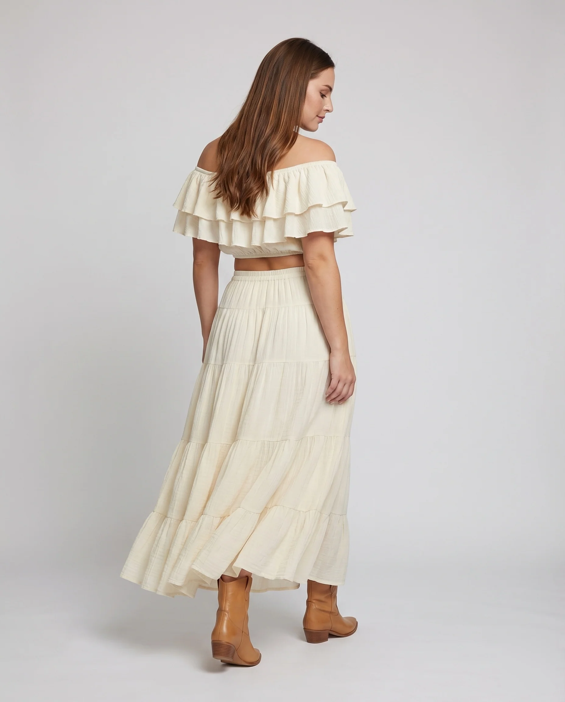 Damen Carmen-Zweiteiler Baumwollgaze Smockbund Knitteroptik - Image 3