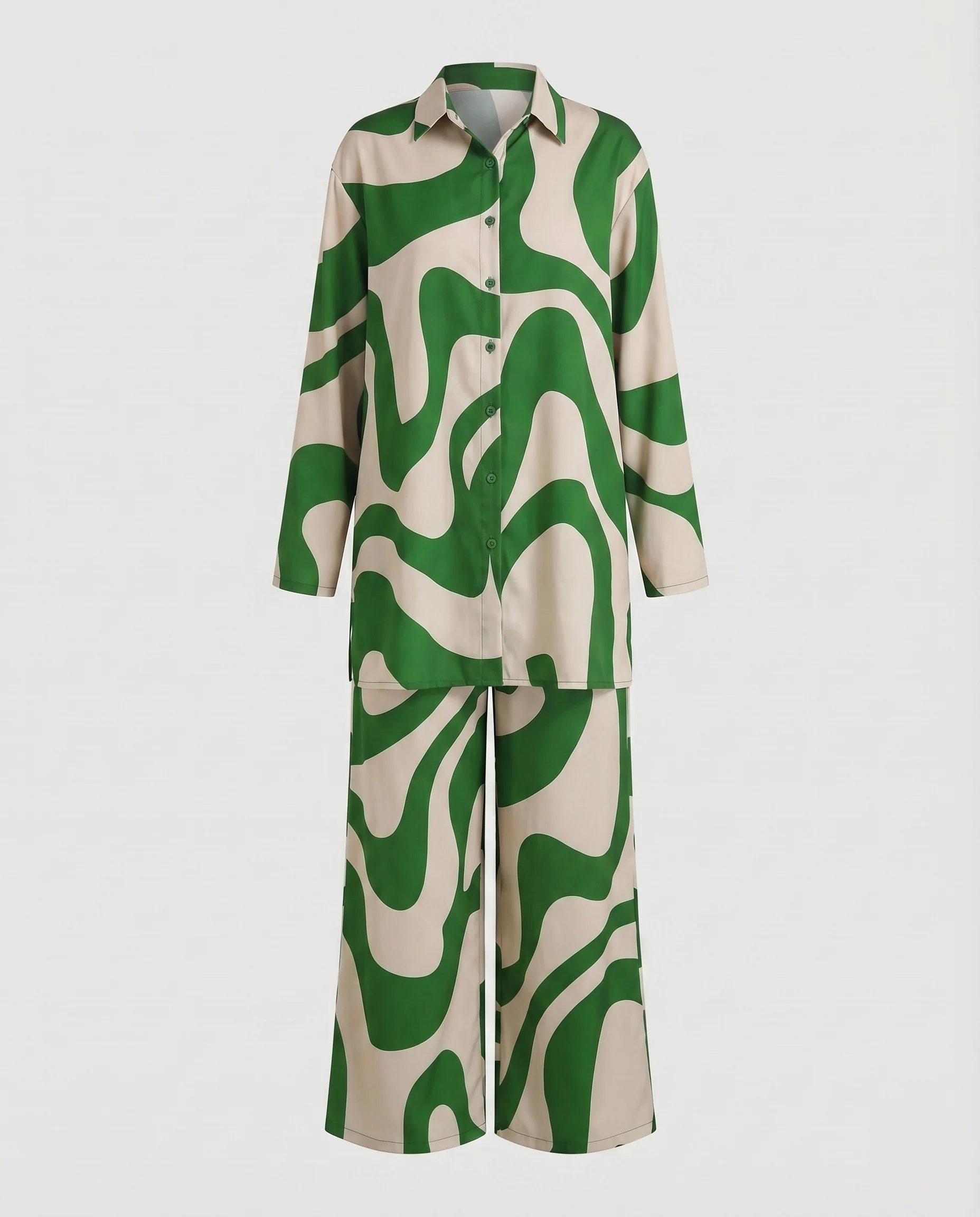Damen Grafische Grafisches Muster Mischgewebe Longblusen-Hosen-Set - Image 5