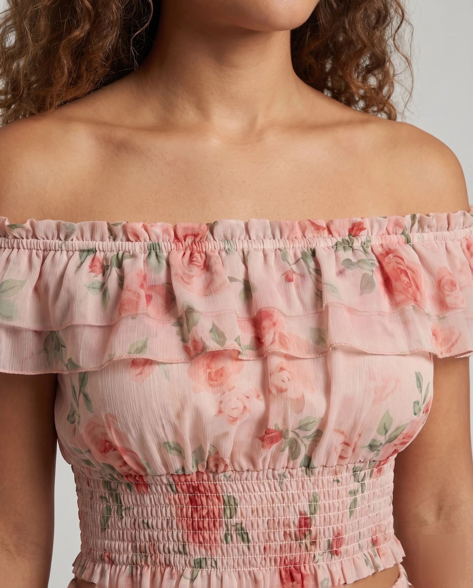 Damen Sommer-Set Rüschen-Crop Schnürdetail Zweiteilig - Image 3