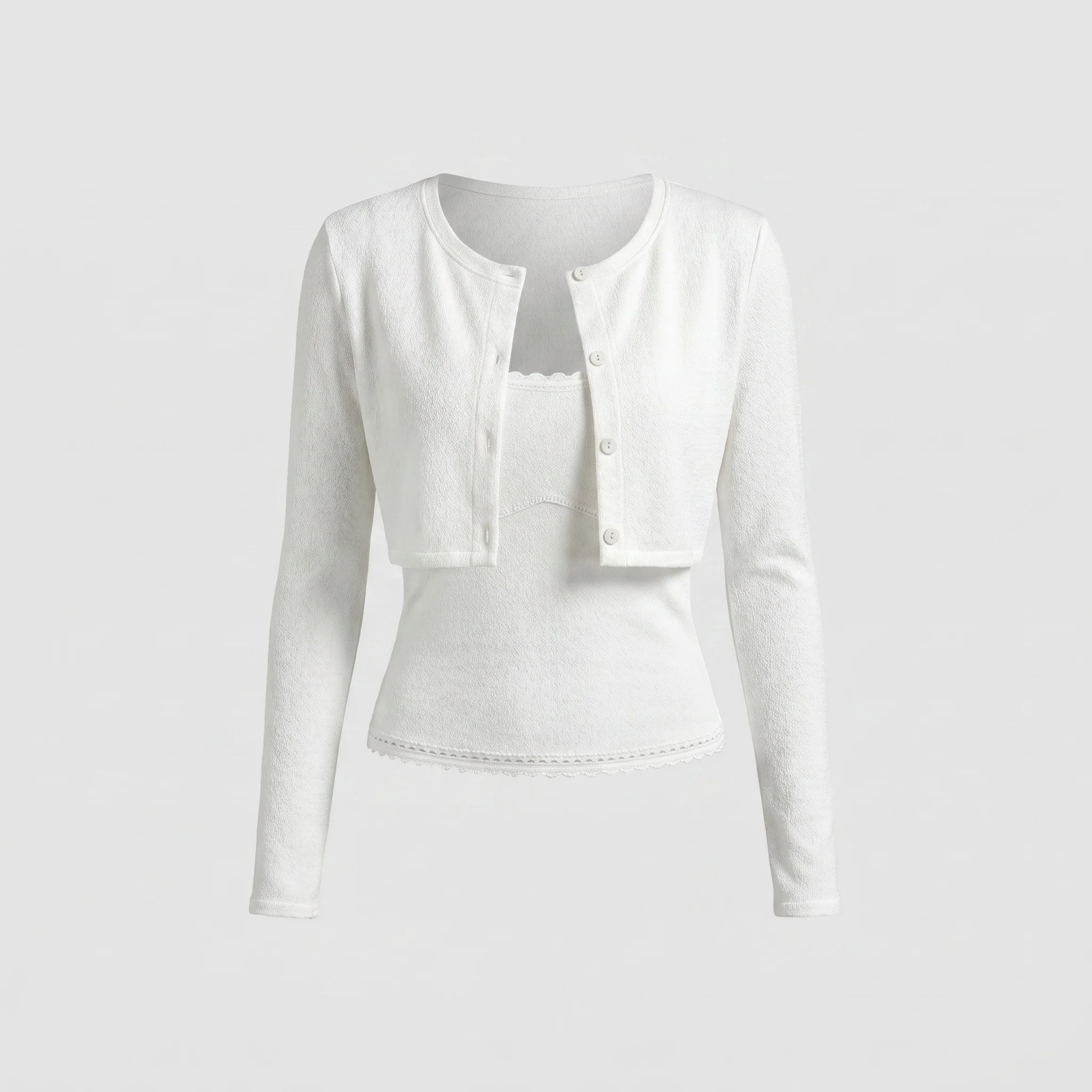 Damen nan zweiteiliges Strickset mit kurzgeschnittener Bolerojacke, tailliertem Untertop und Argyle-Motiv - Image 6