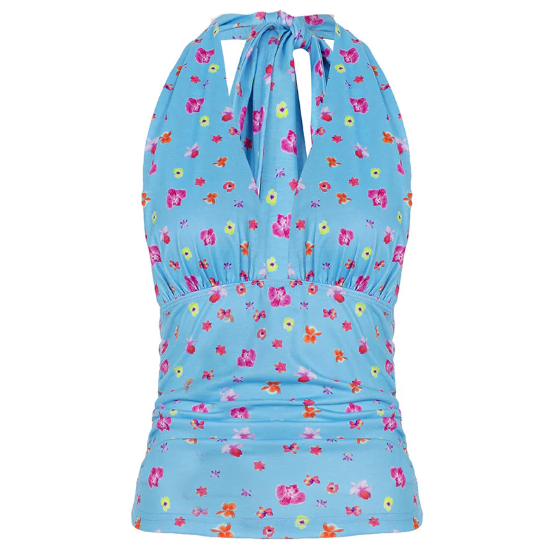 Damen Neckholder-Bluse mit Blumendruck und Raffungen Heidi-Mode - Image 7