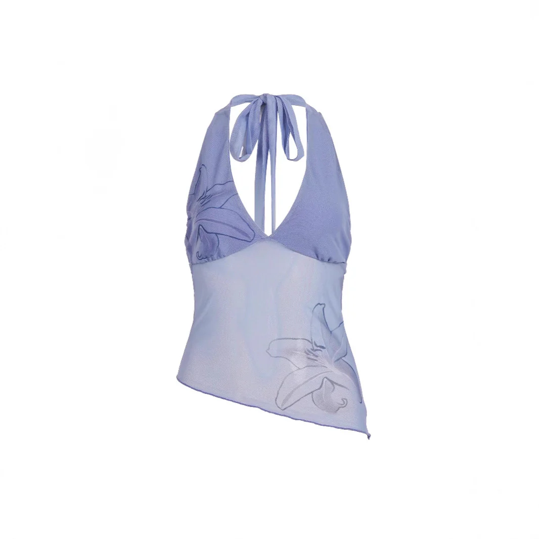 Damen Neckholder Oberteil mit floralem Design und asymmetrischem Schnitt Heidi-Mode - Image 5