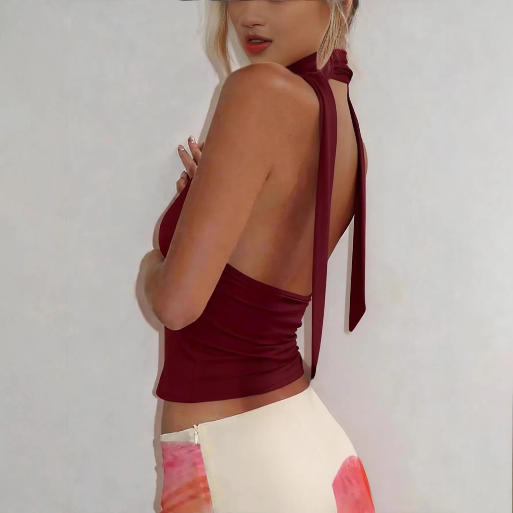 Damen Neckholder-Top mit tiefem Ausschnitt und Raffung R&B - Image 3