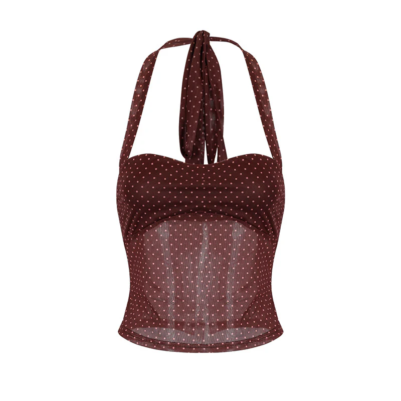 Damen Neckholder Top mit verstellbaren Trägern und punktuellem Design R&B - Image 4
