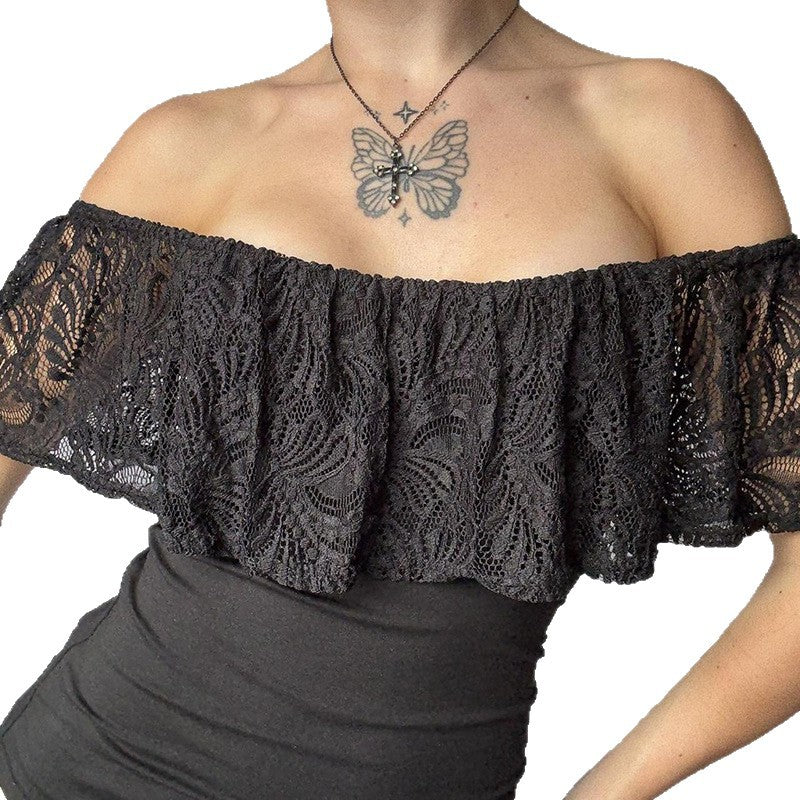 Damen Oberteil mit Spitzen-Overlay und schulterfreiem Design Heidi-Mode - Image 5