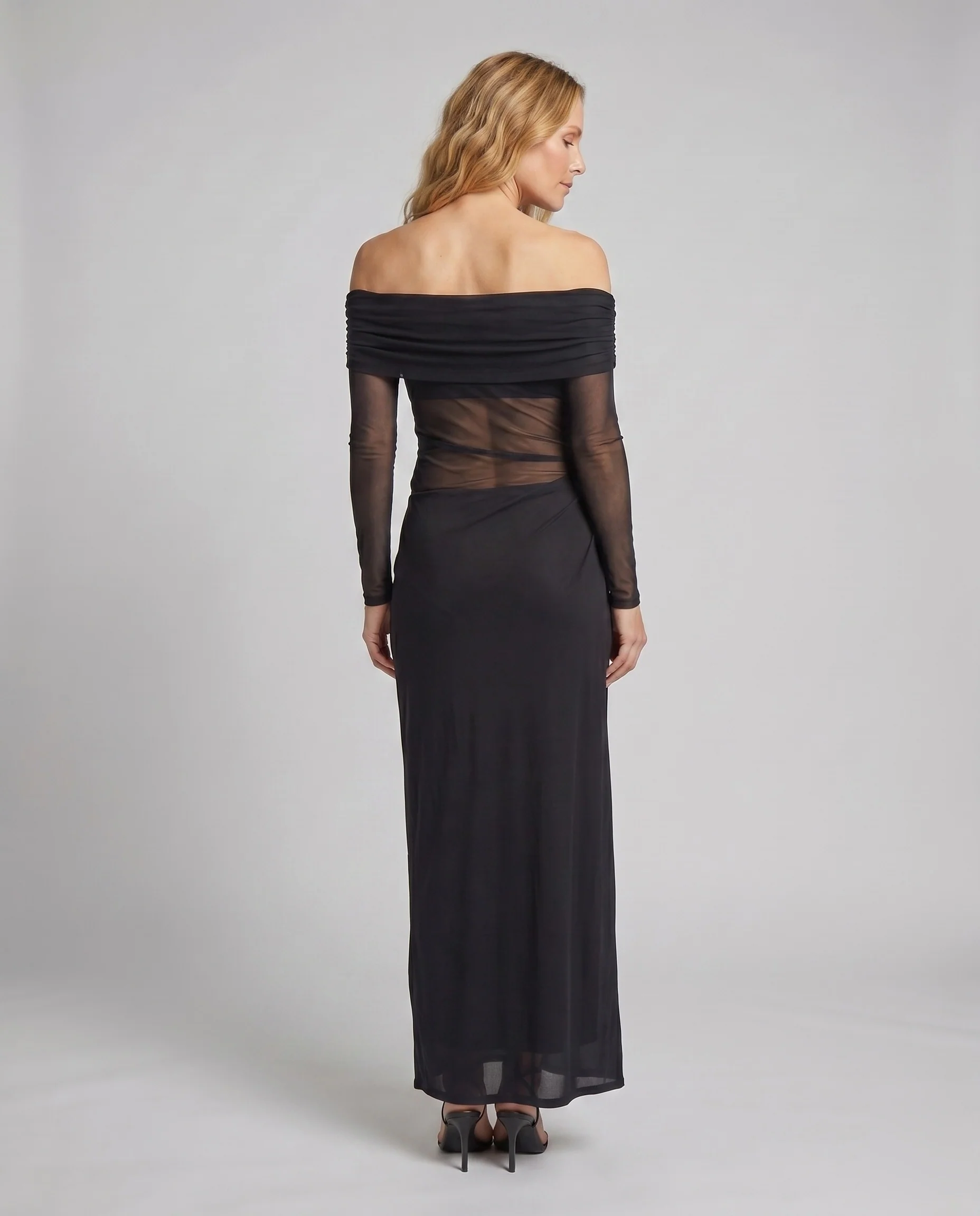 Damen Off-Shoulder Abendkleid mit transparenten Ärmeln und elegantem Schnitt R&B - Image 4