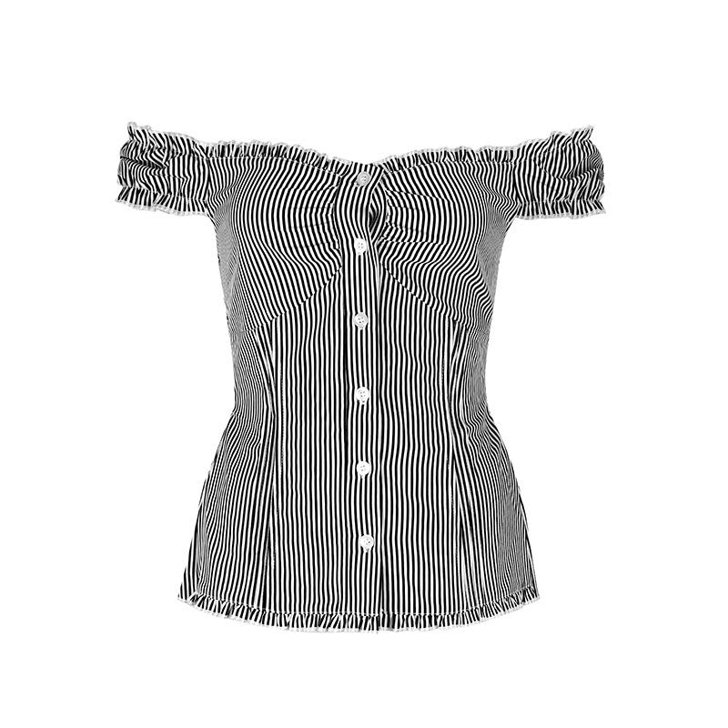 Damen Off-Shoulder Bluse mit feinen Rüschendetails und gestreiftem Muster R&B - Image 4