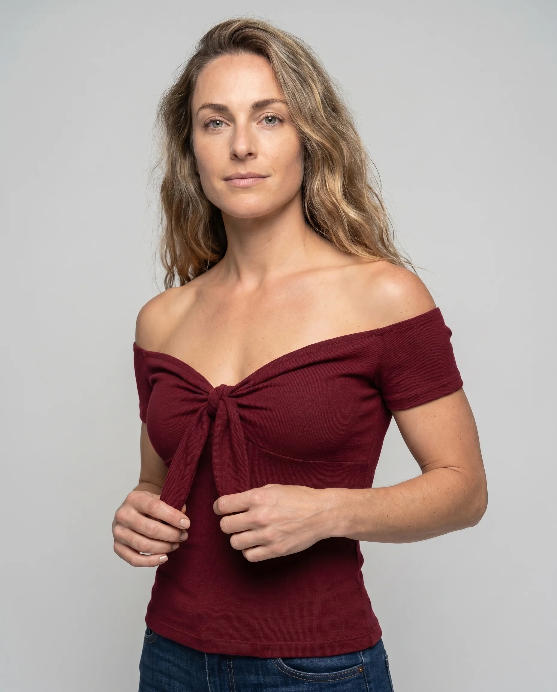 Damen Off-Shoulder Bluse mit Knoten R&B - Image 2
