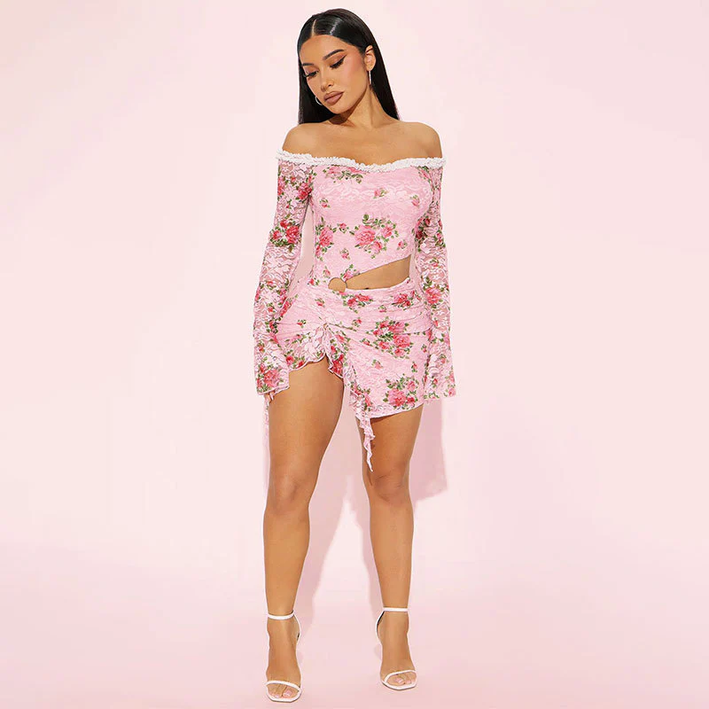 Damen Off-Shoulder Blusenkleid mit floralen Akzenten und asymmetrischem Design R&B - Image 2