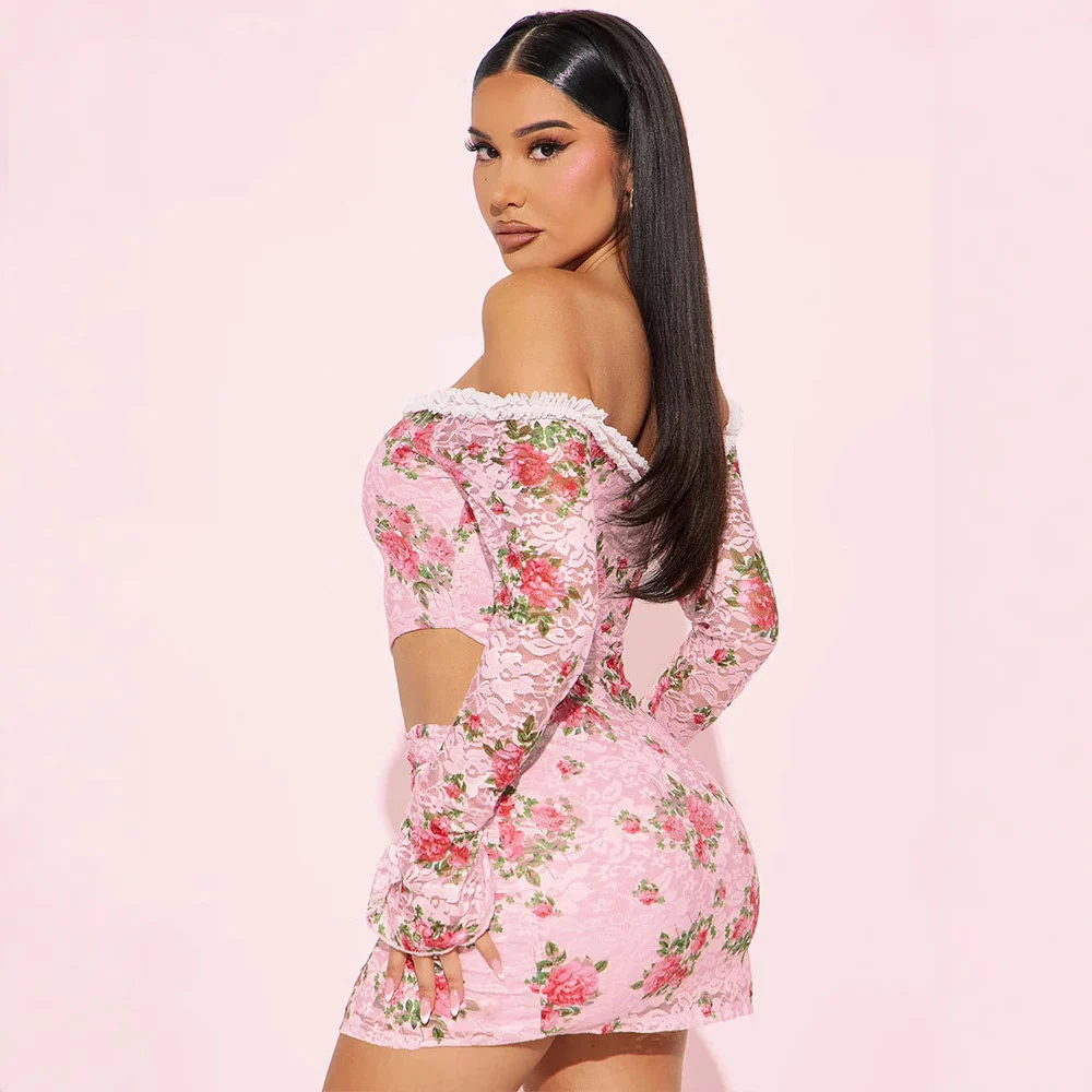 Damen Off-Shoulder Blusenkleid mit floralen Akzenten und asymmetrischem Design R&B - Image 3