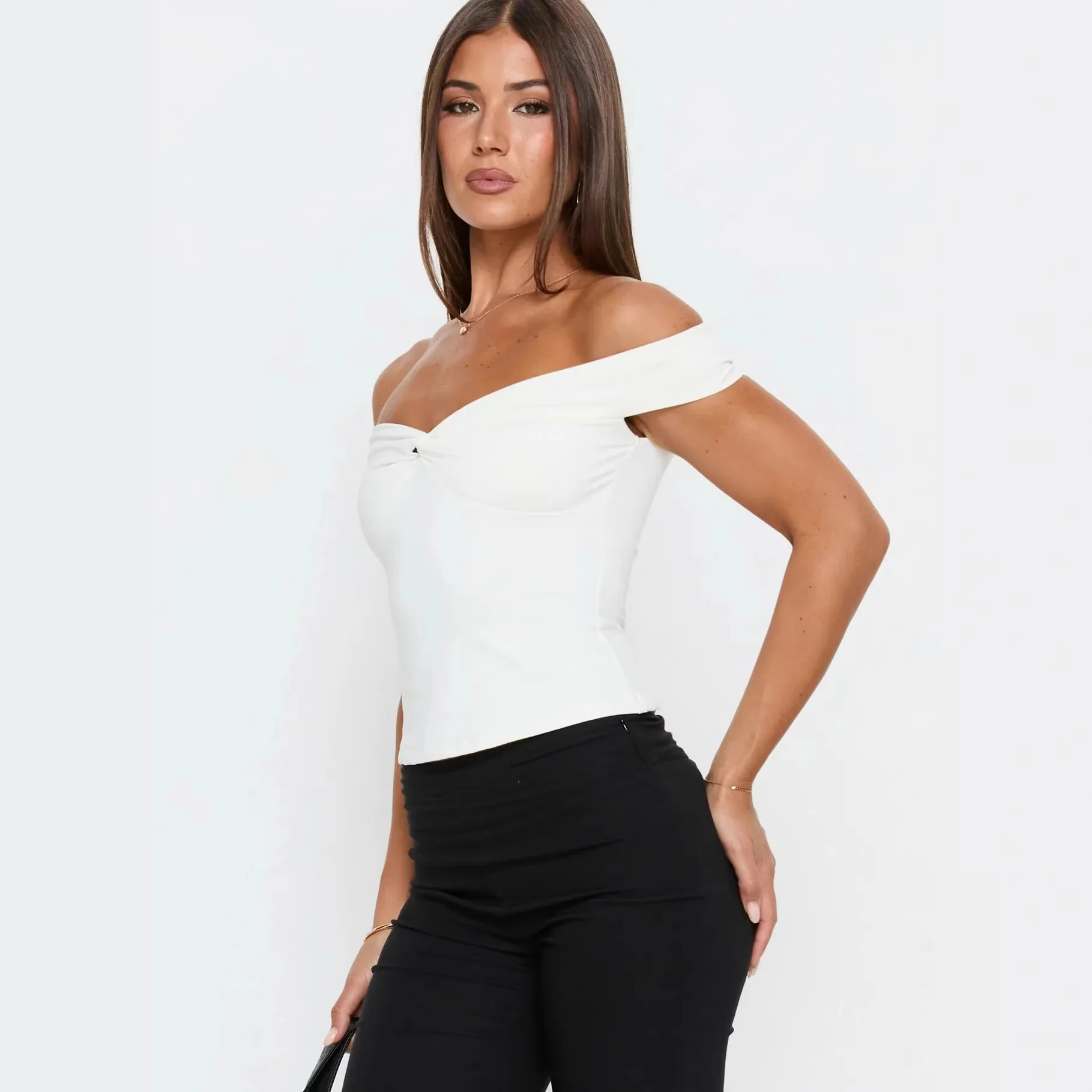 Damen Off-Shoulder Bustier-Top mit Raffung R&B - Image 3