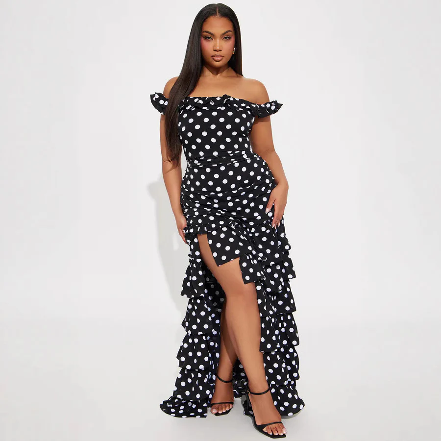 Damen Off-Shoulder Maxikleid mit Rüschen und aufregendem Schlitz R&B - Image 5