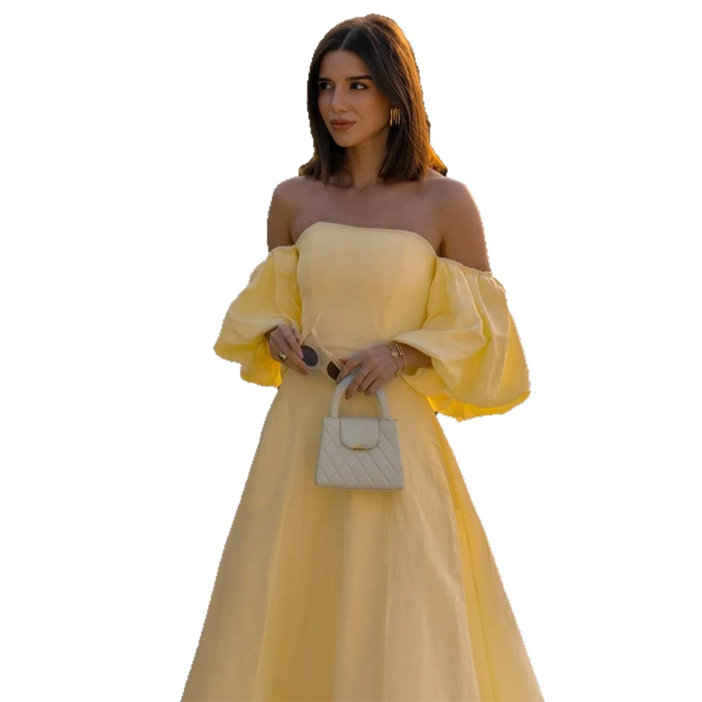 Damen Off-Shoulder Maxikleid mit voluminösen Ärmeln und elegantem Schnitt R&B - Image 5