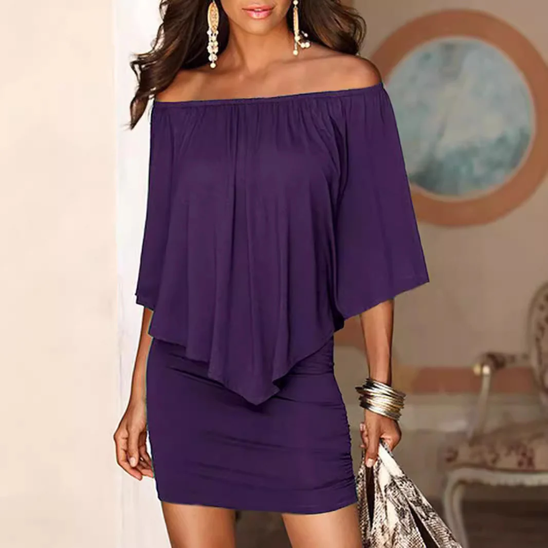 Damen Off-Shoulder Minikleid mit fließendem Oberteil und Taillenbetonung R&B - Image 4