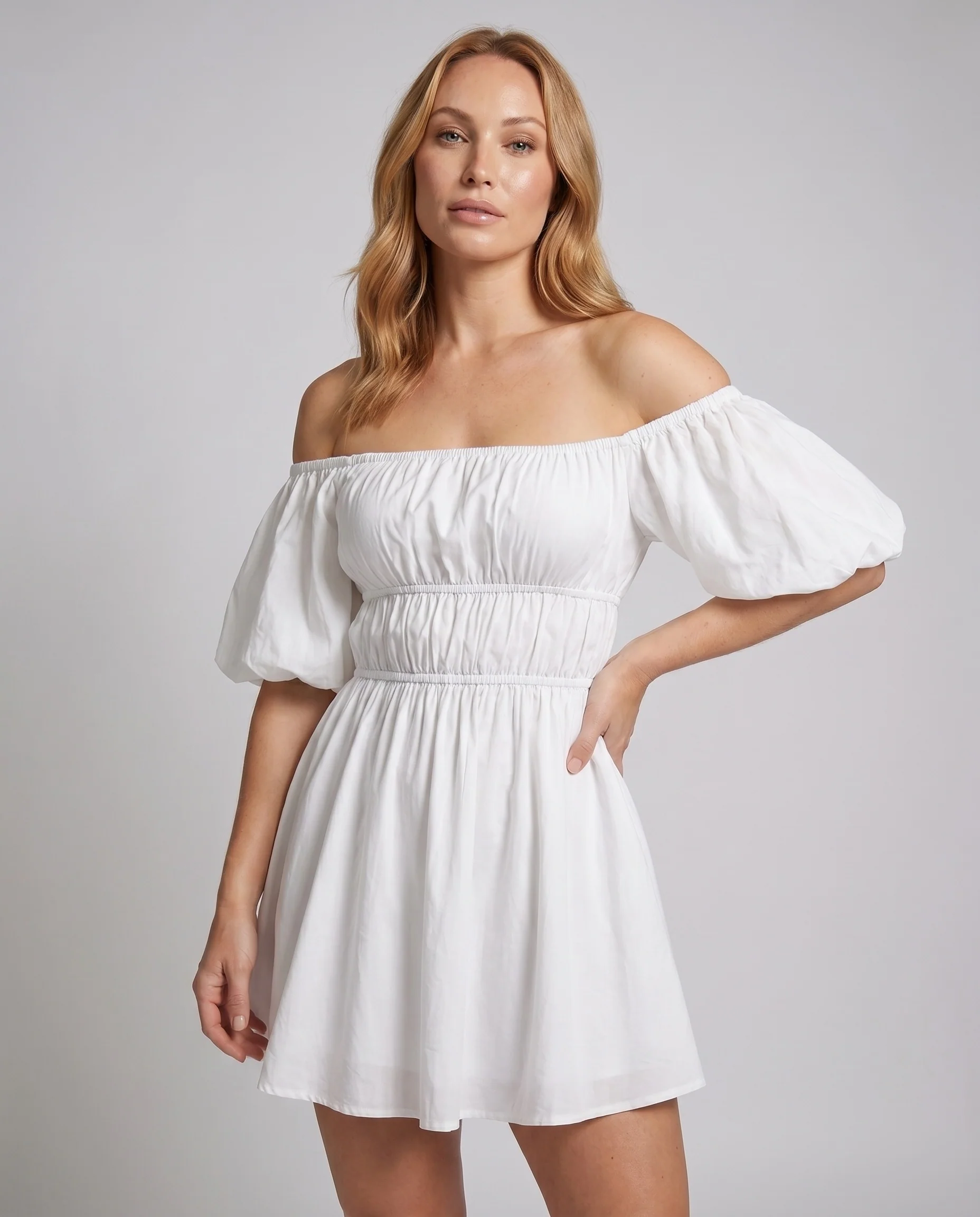 Damen Off-Shoulder Minikleid mit voluminösen Ärmeln - Image 2
