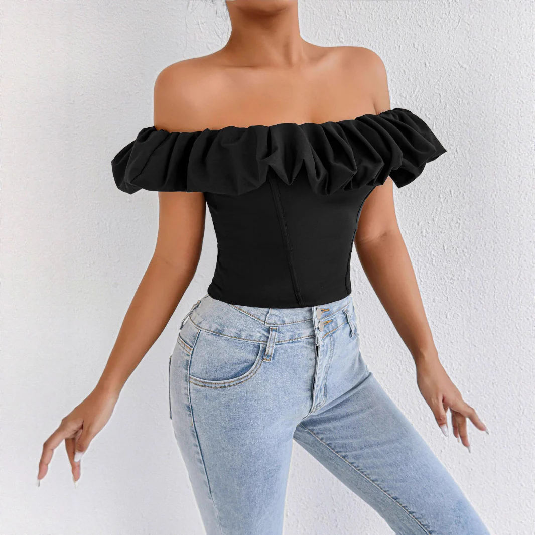 Damen Off-Shoulder Rüschenshirt mit tailliertem Schnitt R&B - Image 2